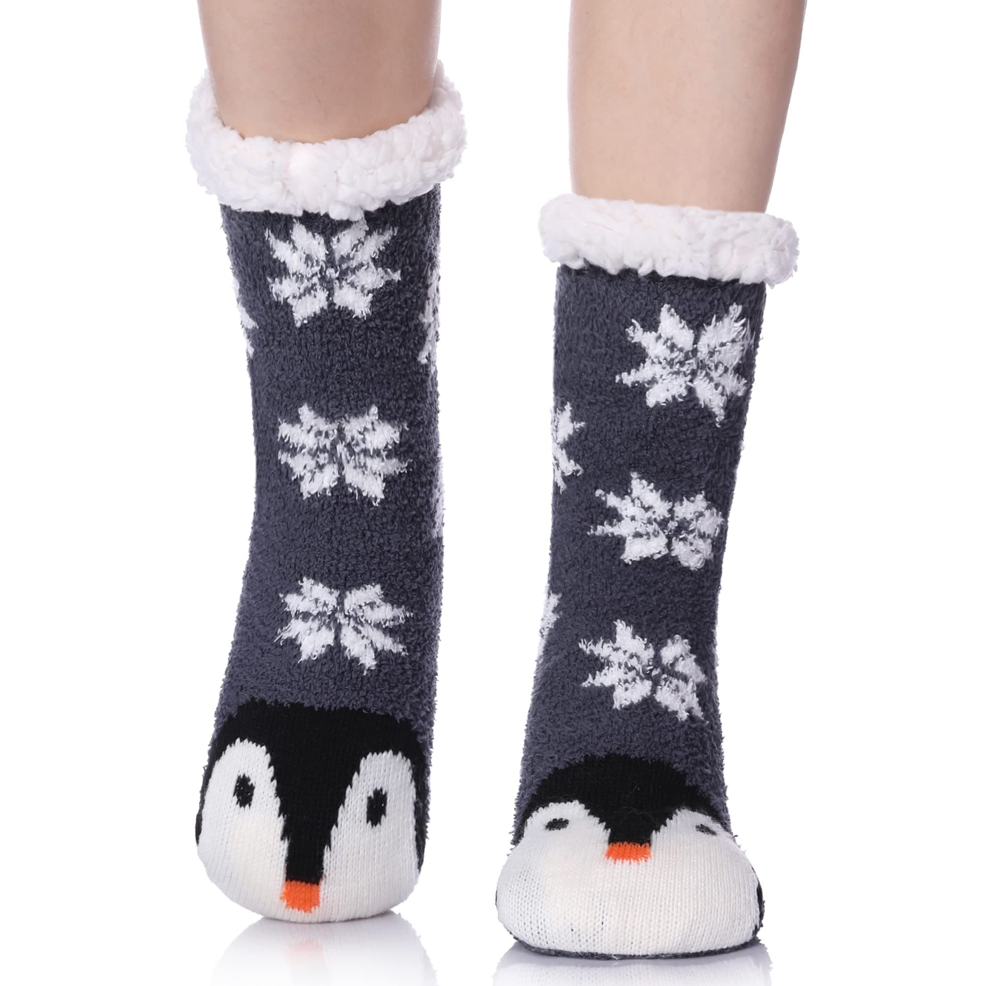 Womens Super Soft Cute Cartoon Animal fuzzy Cozy Non-Slip Winter Slipper Socks
