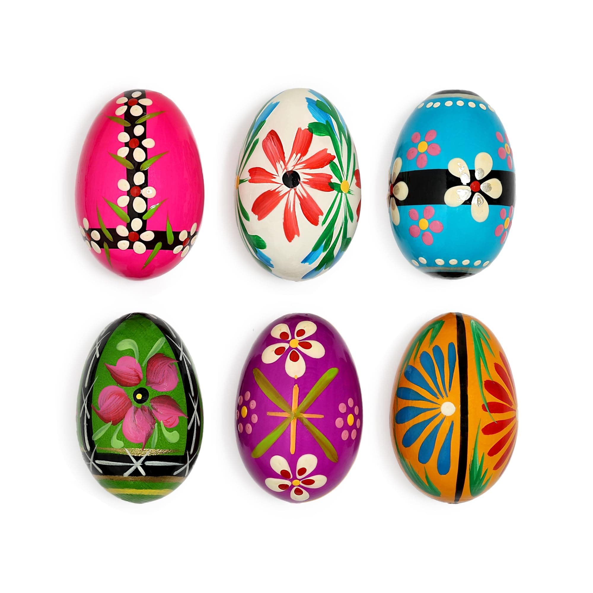 Hand Painted Polish Wooden Easter Eggs – Traditional Pisanki Decorative Eggs for Easter & Home Decor – Made in Poland - Set of 6 Units (Medium) 2,36inch