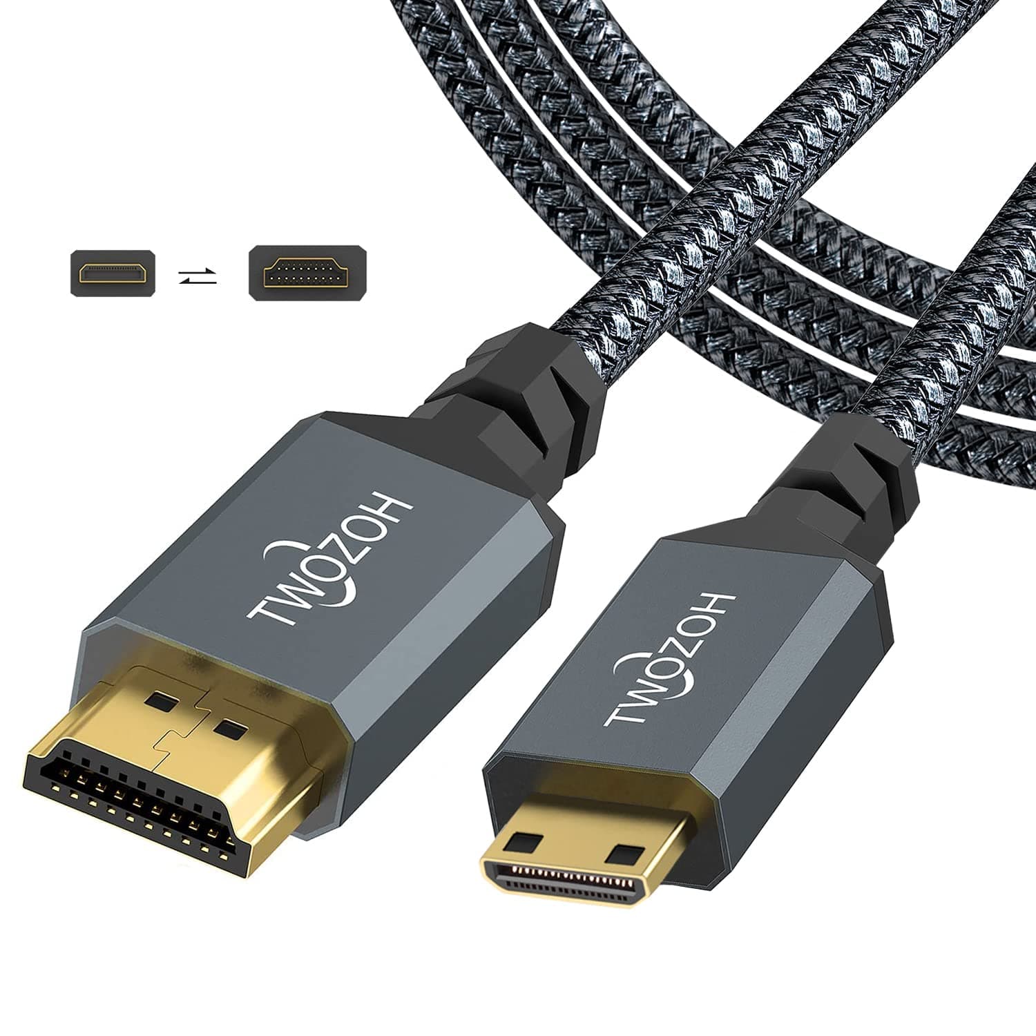 Twozoh Long Mini HDMI to HDMI Cable 7.5M, 4K 60Hz High-Speed HDMI to Mini HDMI 2.0 Braided Lead