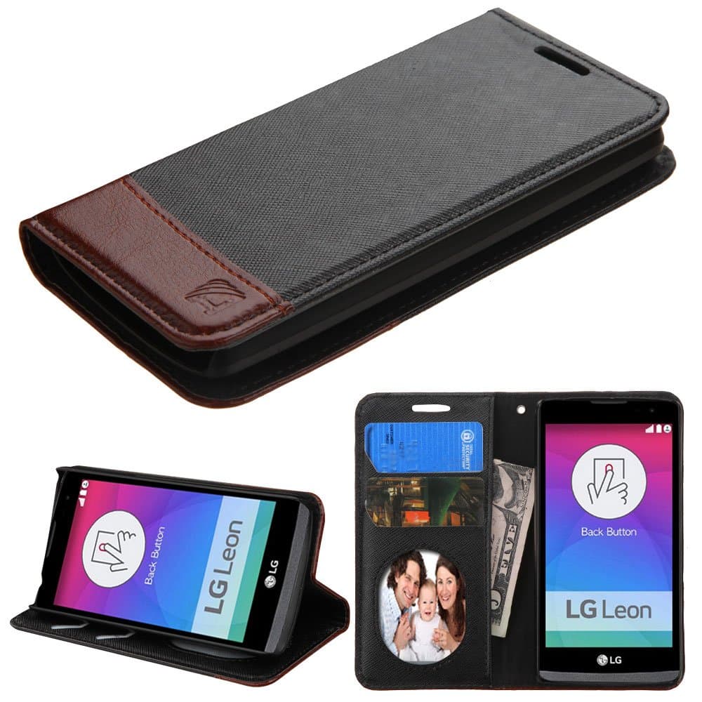 LG Leon LTE C40 / LG Power L22C / Power L22C / Destiny L21G Execuitive Hybrid Design Leather Business Credit Card Wallet Tray + Wallet Case Flip Pouch Cover By Tunz (Black/Brown)