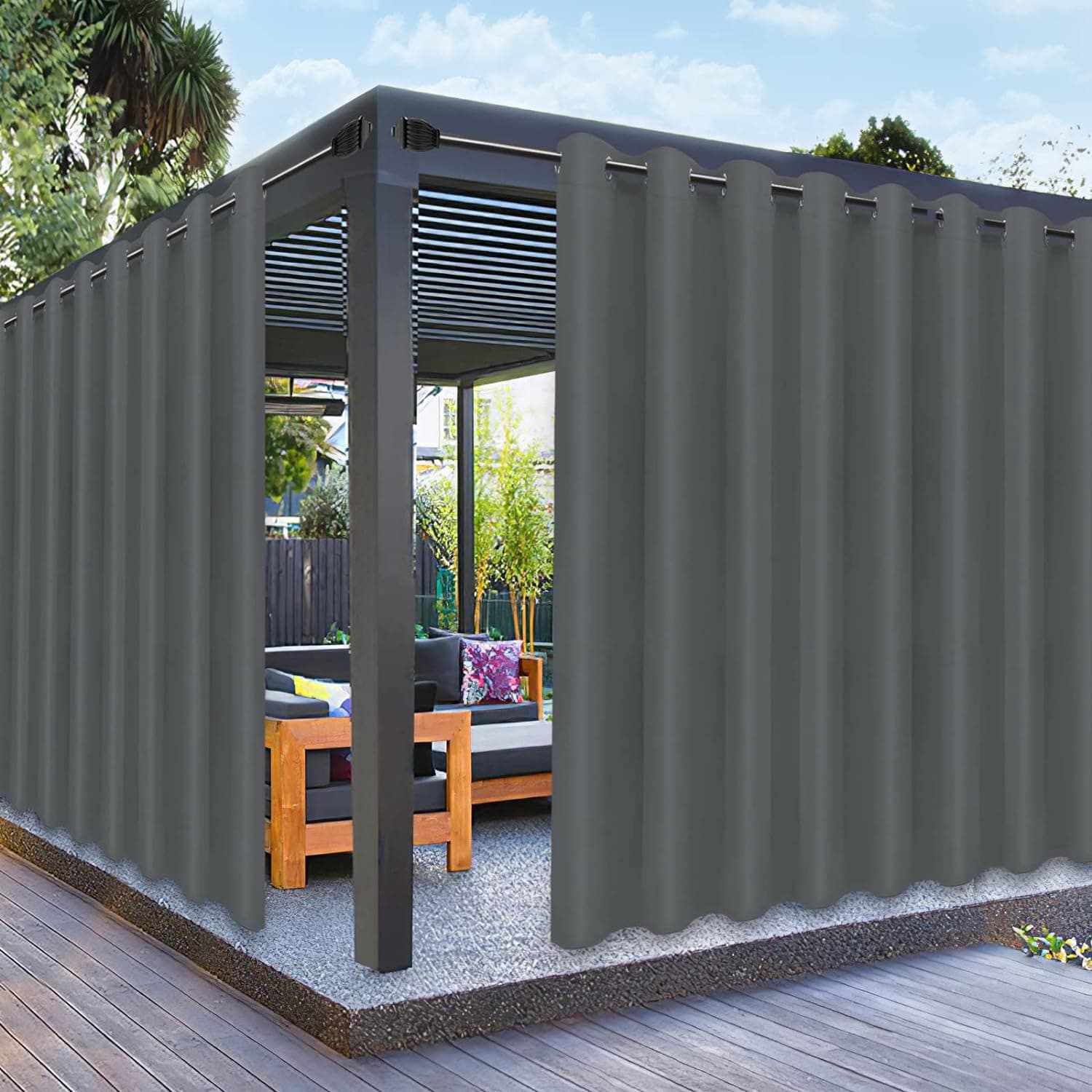 PureFit Outdoor Curtains for Patio Waterproof Weatherproof, UV and Fade Resistant Outside Curtains for Gazebo, Front Porch, Pergola, Sun Blocking Privacy Curtain, 120W x 95L inch, 1 Panel, Gray