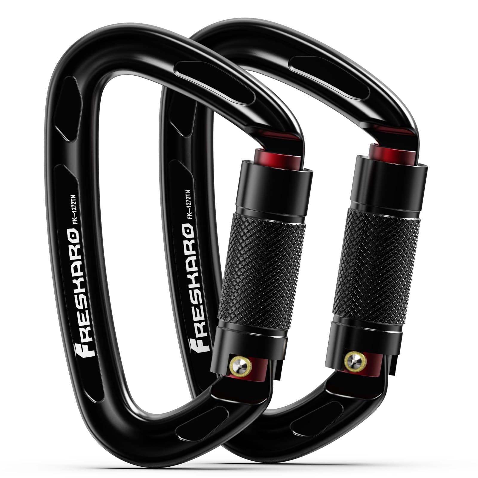 FresKaro UIAA Certified 25KN Auto Locking Climbing Carabiner Clips, Twist Lock, and Heavy Duty Carabiners for Rock Climbing, Rappelling, and Mountaineering, D Shaped