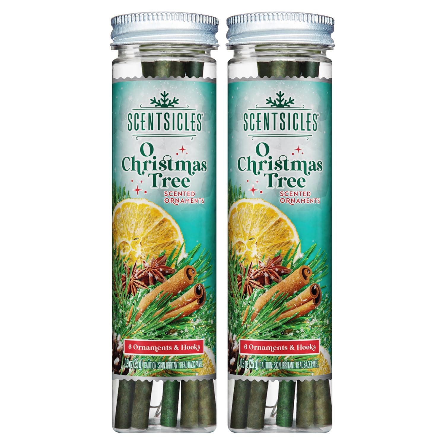 O Christmas Tree Scented Christmas Ornaments with Hooks - 2 Bottles (12 Sticks Total)