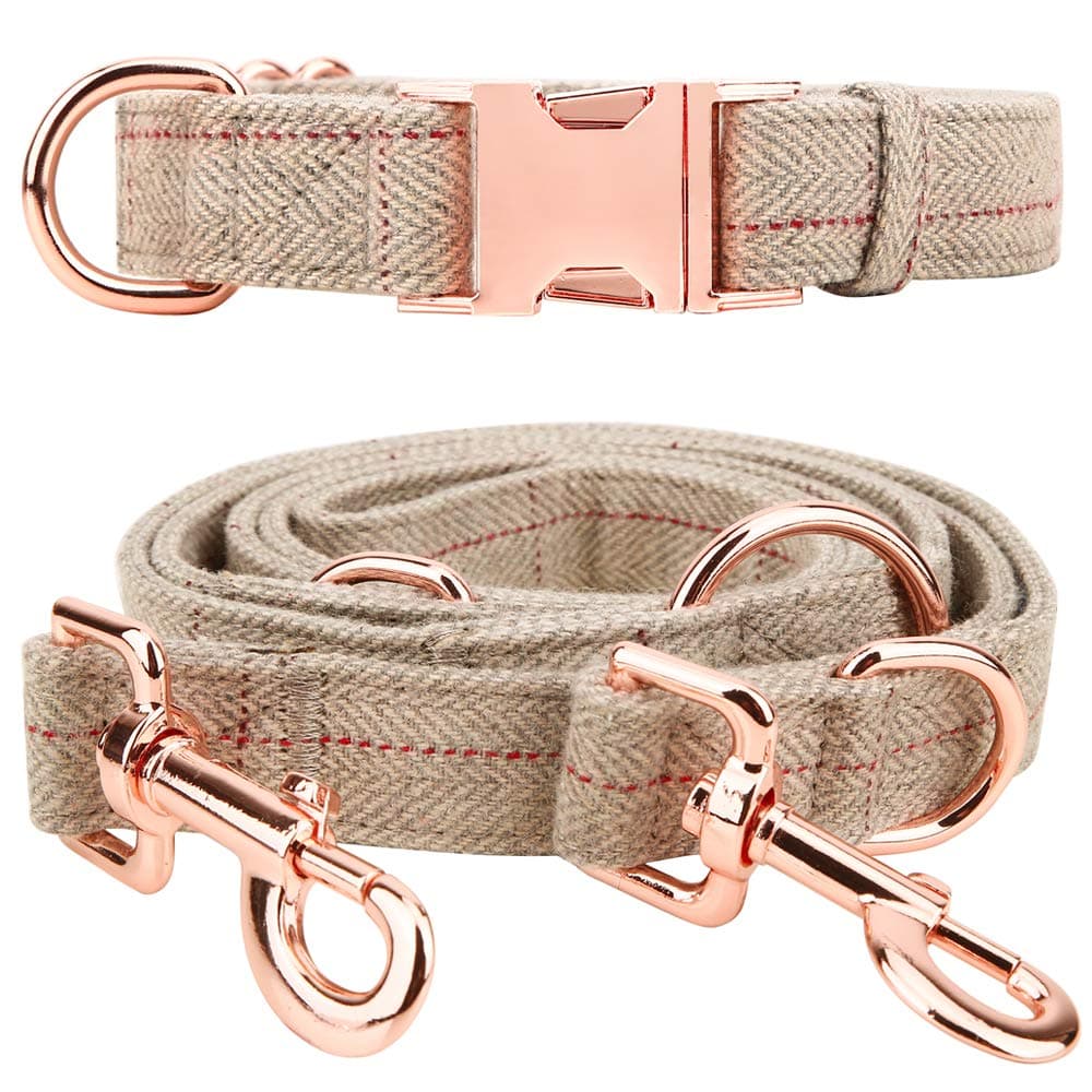 Medium-Large Big-Female Heavy-Duty Dog-Collar Leash-Set - Rose Gold 6 Foot Exceptionally Elegant Design and Adjustable in 3 Different Lengths for Medium to Large Dogs