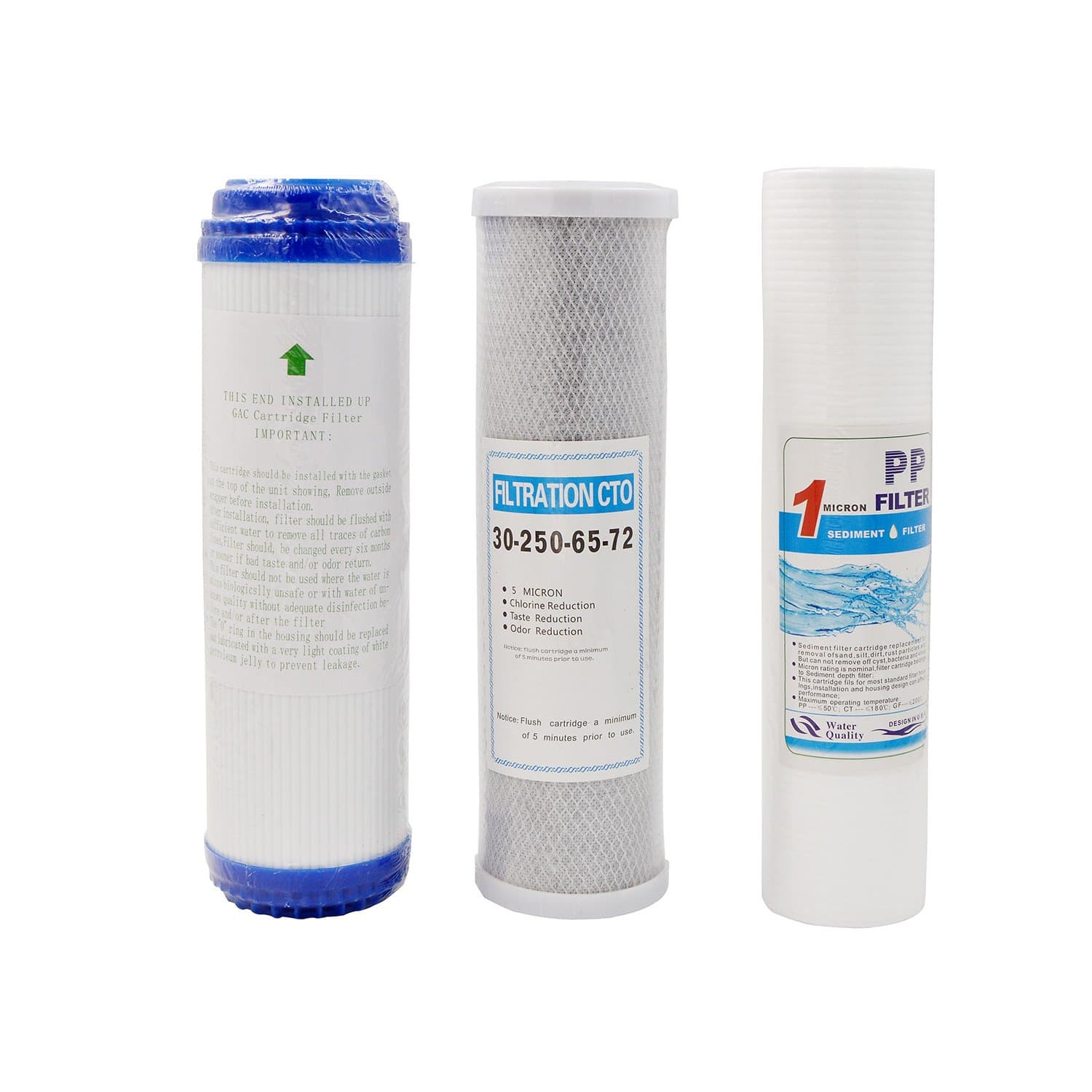 Replacement Set of Sediment + GAC + CTO Water Filters Cartridges Kit for Reverse Osmosis RO System (10")