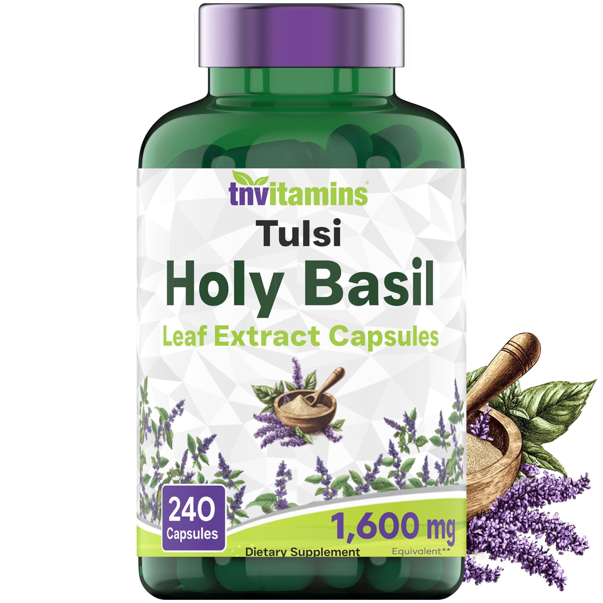 tnvitamins Holy Basil Capsules (1,600 mg Equivalent - 240 Capsules) | 8 Month Supply | AKA Tulsi | May Promote Stress & Frustration Relief* | Adaptogenic, & Ayurvedic Herb