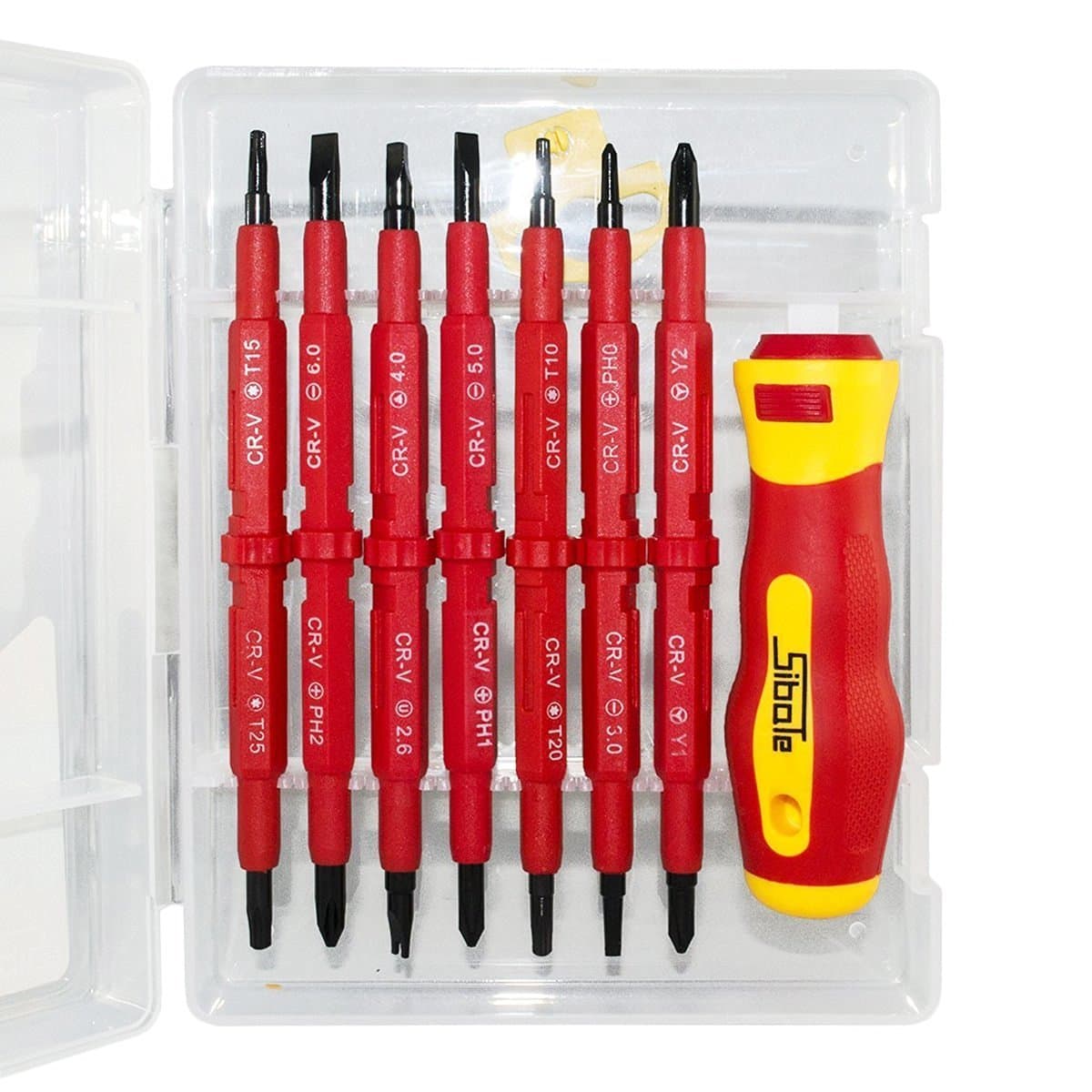 Sibate Insulated Electrical Screwdriver Phillips and Flat Double Head Precision Black Finish Blades With Magnetic Tips Repair Tool Kit Set of 7