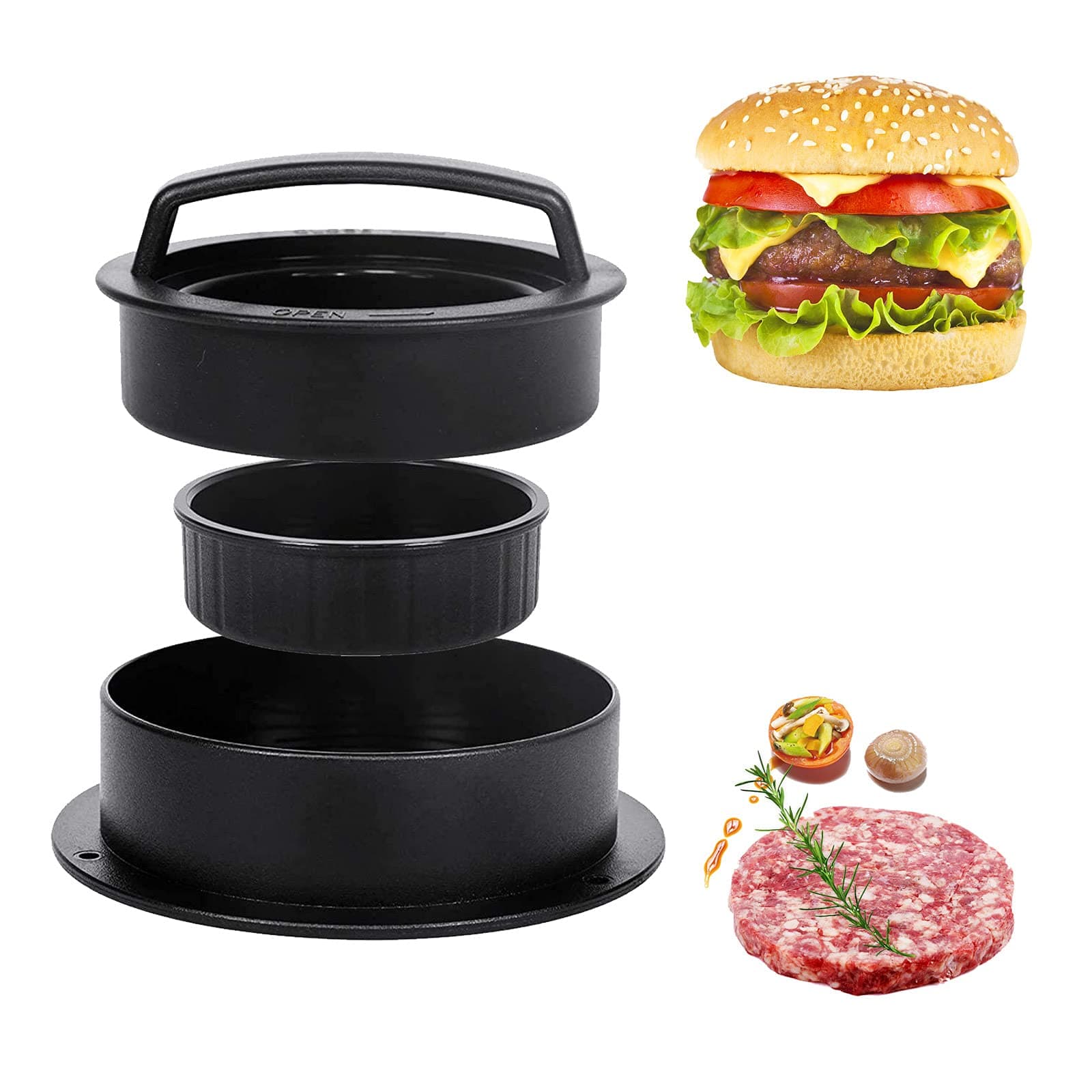 Burger Press, MILIER Hamburger Maker 4 in 1 Stuffed Burger Maker Non Stick Barbecue BBQ Meat Barbecue Grill