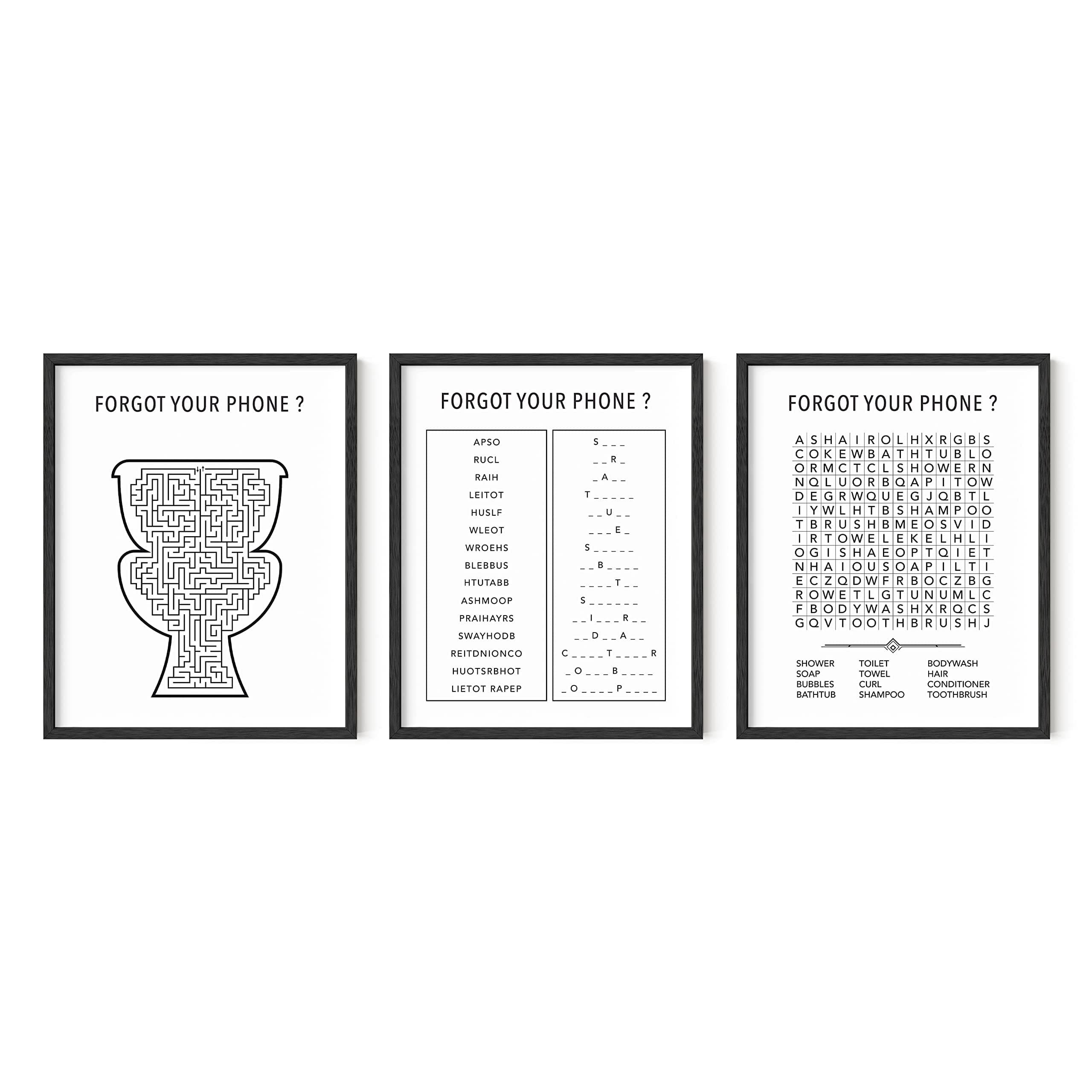 HAUS AND HUES Funny Crossword Puzzle Wall Art Set of 3, Bathroom Prints & Sign, UNFRAMED 8"x10"