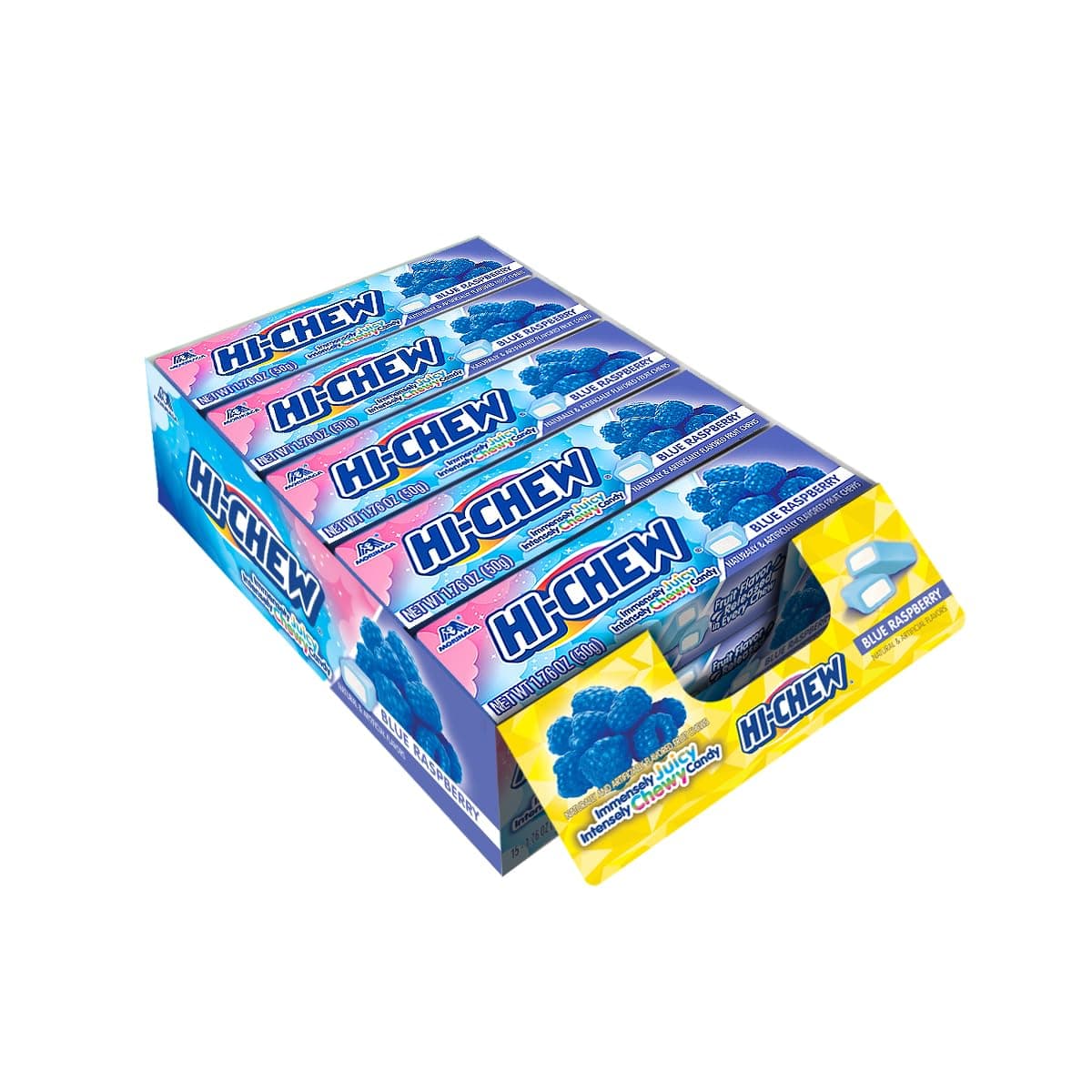 Blue Raspberry - Box of 15 Sticks, 1.76oz ea | Unique Fun Soft & Chewy Taffy Candy | Immensely Juicy Fruit Flavors