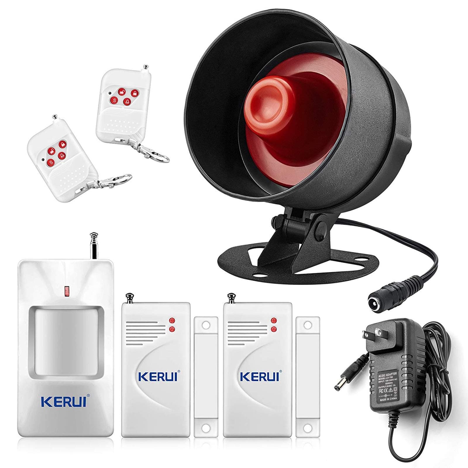 KERUI Home Security System Indoor Outdoor Weather-Proof Siren Window Door Sensors Motion Sensor Alarm with Remote Control More DIY, Wireless House Hotel Garage Shop Burglar Door Alarm, NO WIFI/GSM/APP