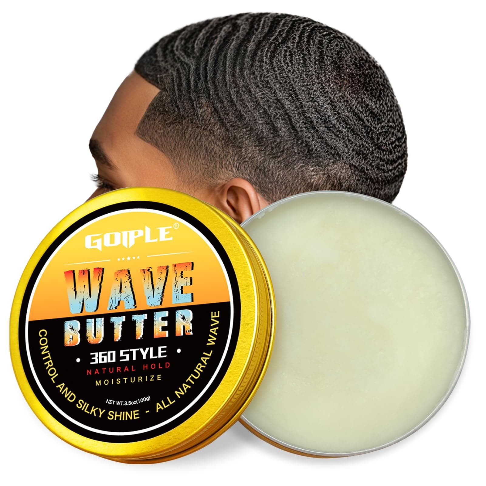 Wave Butter 360 Wave Grease for Men - Wave Butter for Layered Waves, Moisture, Control and Silky Shine - All Natural Wave Cream with Shea Butter and Beeswax for Wolfing (3.5 OZ)