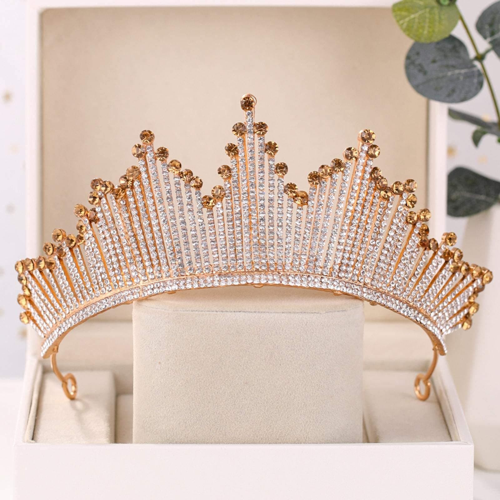 Tiara-Krone für Damen, modisch, champagnerfarben, goldfarben, Hochzeits-Haarkronen, Luxus-Knigin, Prinzessin, Diadem, Haarschmuck, Brautparty, D