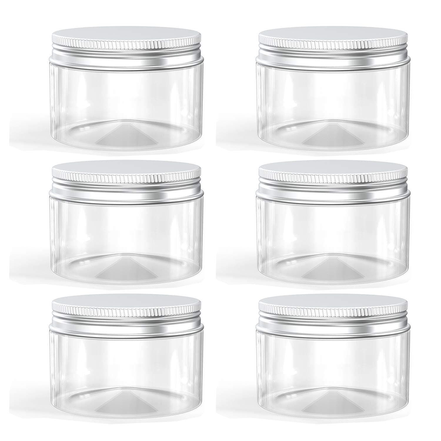 6 Ounce Plastic Jars with Aluminum Lid Leak Proof Clear Containers Jars for Store Liquid, Cosmetic, Cream, 6 Pcs