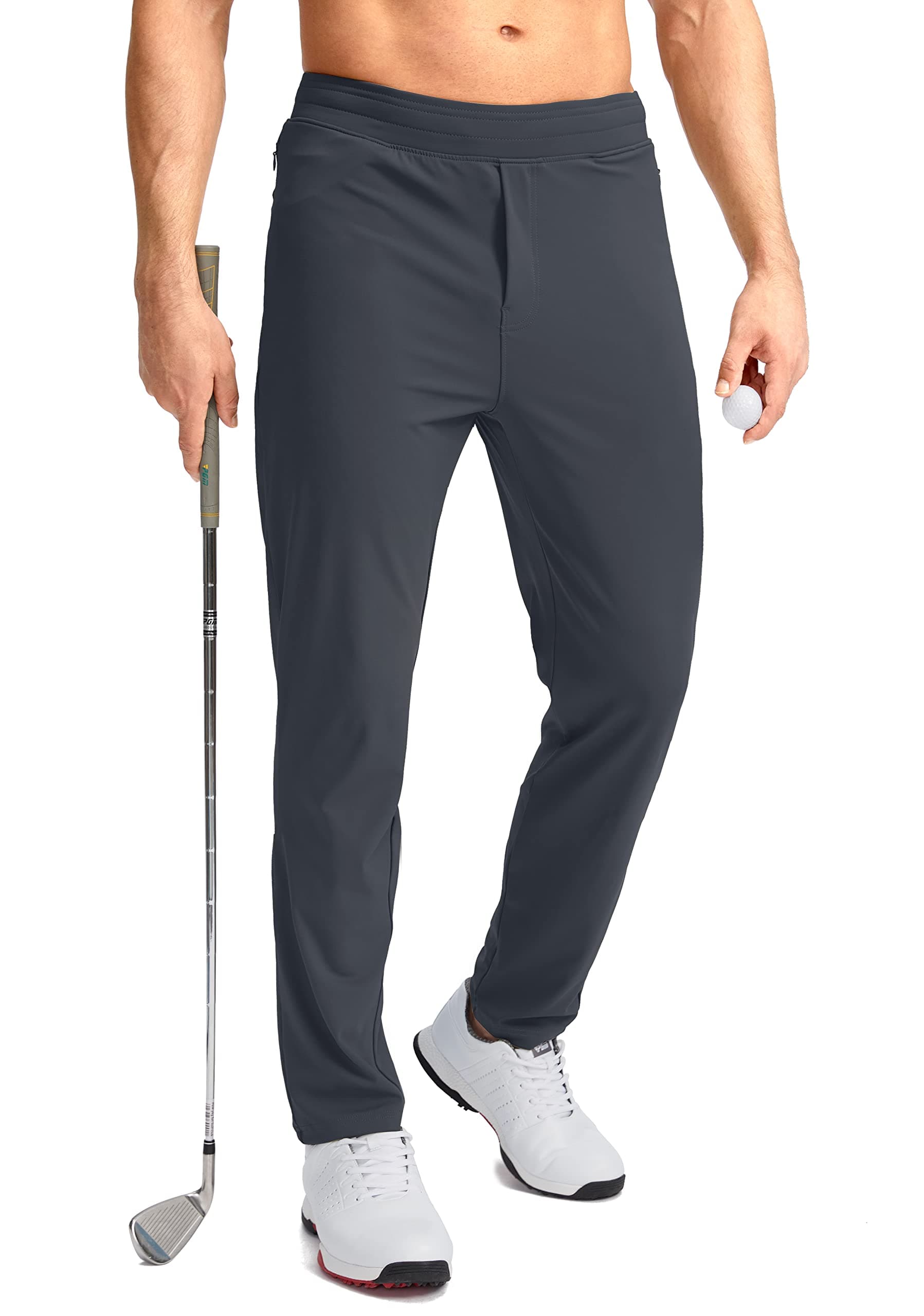 Pudolla Men's Golf Pants Stretch Sweatpants with Zipper Pockets Slim Fit Work Casual Joggers Pants for Men