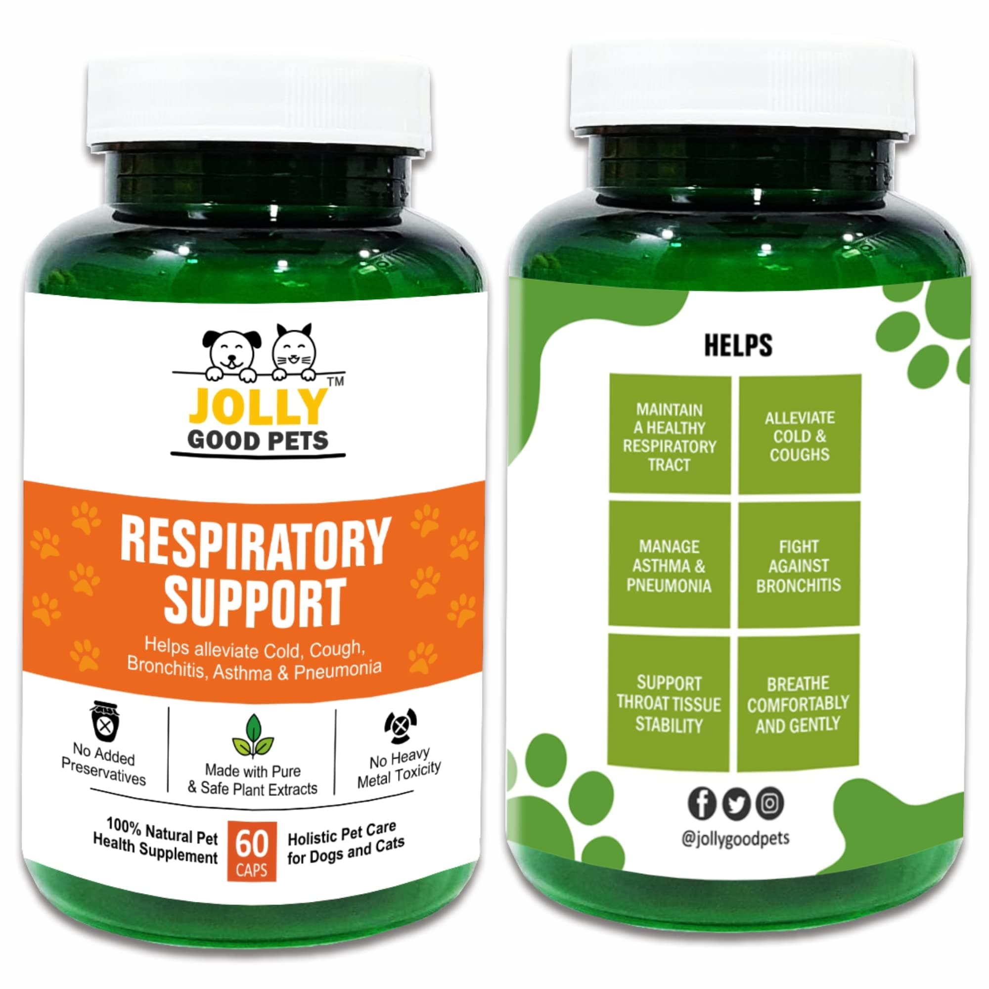 Respiratory Support Supplement for Dogs & Cats I 100% Plant-Based I Helps Maintain Healthy Breathing Conditions I 60 Capsules