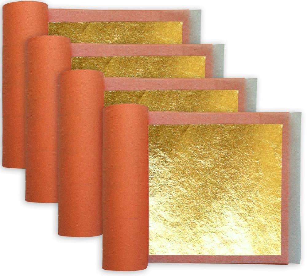 4 Books of Real 22k Gold Leaf 3-1/8" Square, Transfer Leaf, 25 Leaves Per Book, 100 Leaves Total