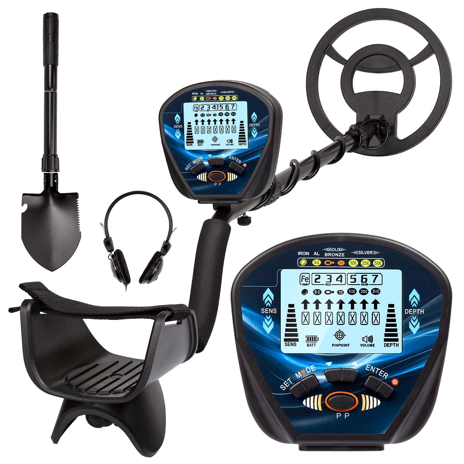 Professional Metal Detector for Adults, High Sensitivity Gold Detector with Waterproof Coil, Gold Finder with LCD Display, Pinpoint 5 Modes, Gifts for Men 10" Coil