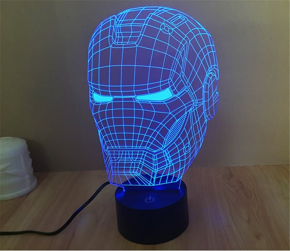 SmartEra® 3D Optical Illusion Iron Man Helmet Panel Model Lighting Night 7 Color Change USB Touch button LED Desk Table Light Lamp
