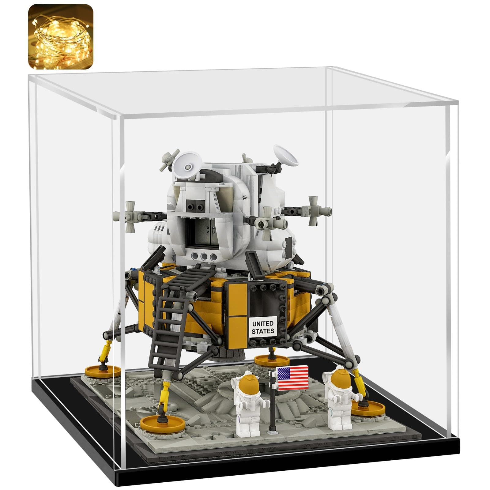 LANSCOERY Acrylic Display Case, Assemble Showcase Display Box for Collectibles, with Dustproof & Seamless Display Design, 19.7x19.7x19.7inch Thick Black Base