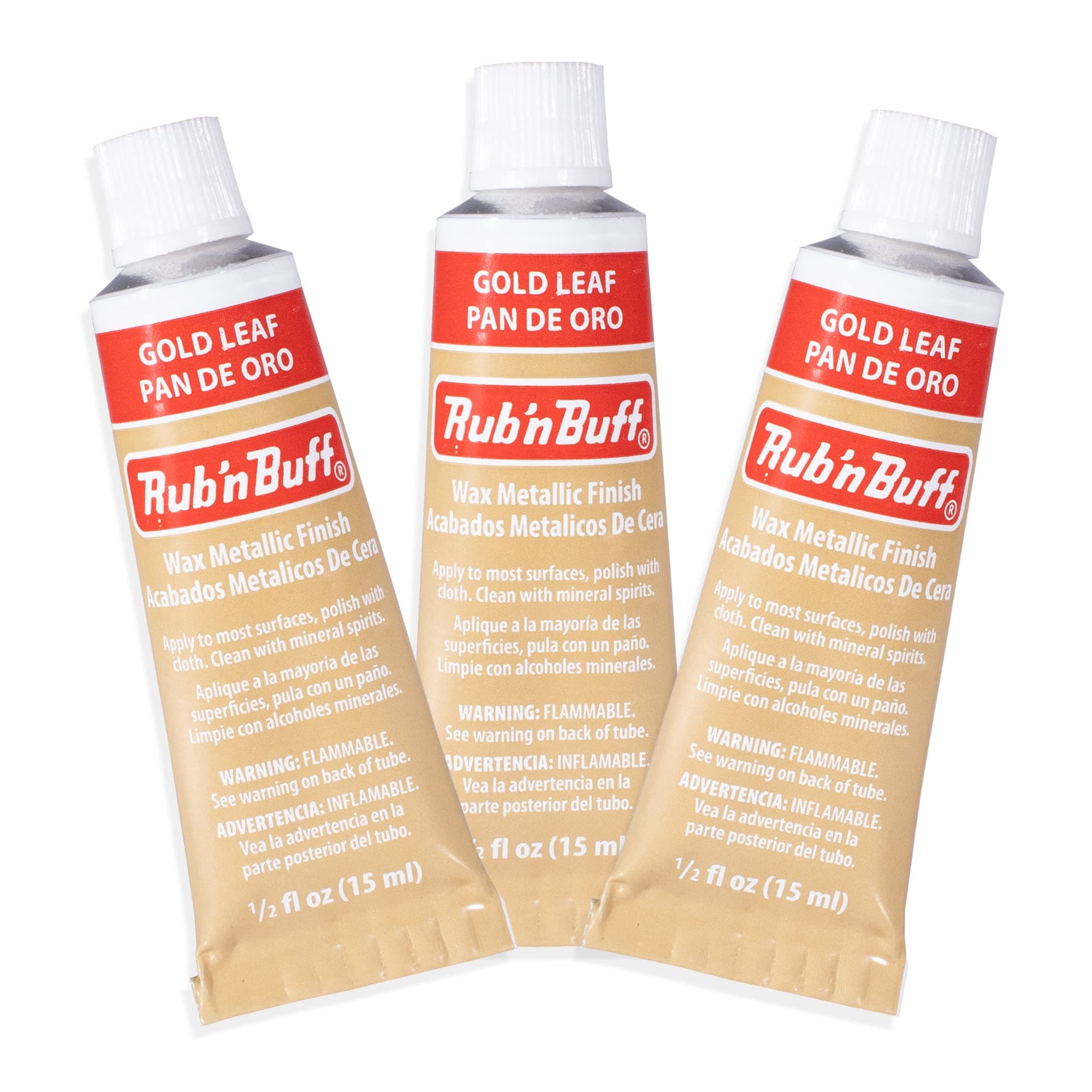 Rub n Buff Wax Metallic Finish - 3 Rub n Buff Gold Leaf 15ml Tubes - Versatile Gilding Wax for Finishing Furniture Antiquing and Restoration - Rub and Buff Colors Set of Three