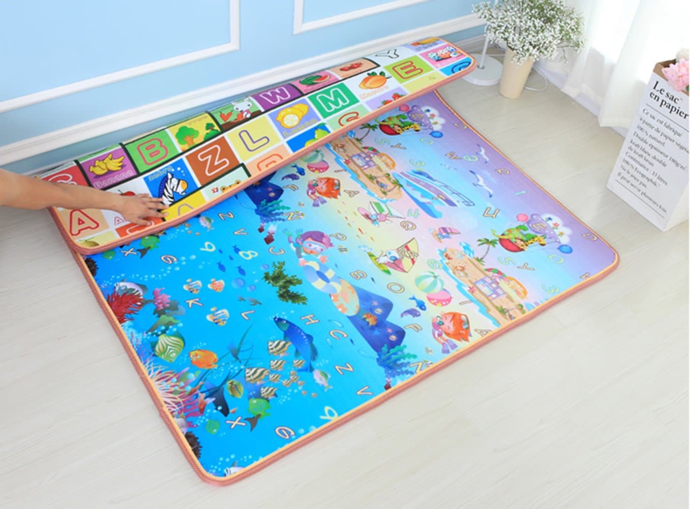 BAYM Large Baby Kid Toddler Crawl Play Game Letter Alphabet Mat PlayMat Gym Tiles for in/Out Doors Non-Toxic Non-Slip Reversible Waterproof 180 x 200 x 0.5cm 70.9 x 78.7 x 0.2 Inches (Ocean)