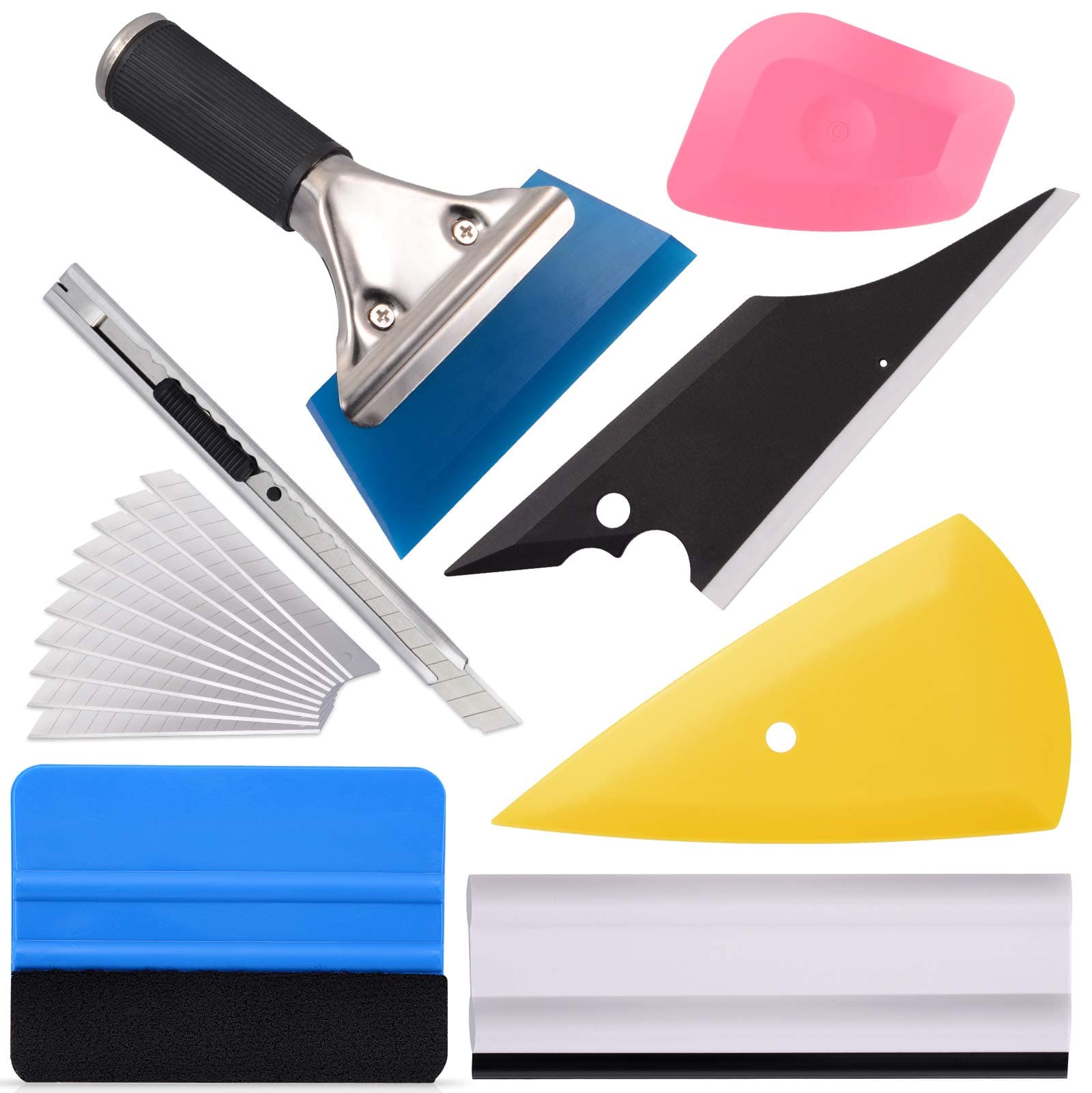 EHDIS Vinyl Wrap Tool Window Tint Kit 7 Pieces Vehicle Tinting Tools Car Glass Protective Film Wrapping Installation Set Included Vinyl Scraper, Window Rubber Squeegee,Cutting Knife with Blades