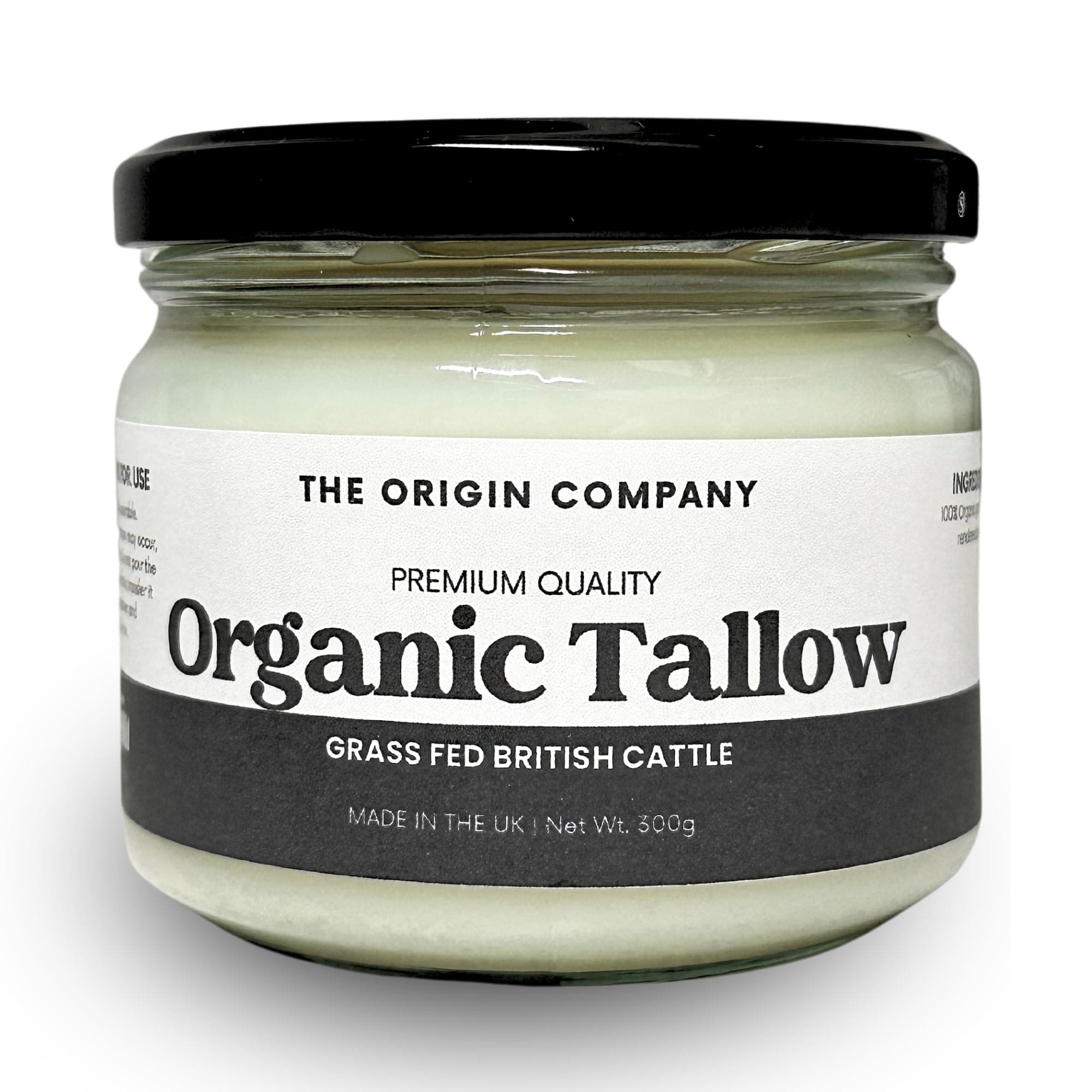 300g Origin's Organic Grass-Fed Beef Tallow Cooking Fat – 100% Pure Traditional Dripping – High Smoke Point for Frying, Roasting & Baking – No Additives – UK Produced