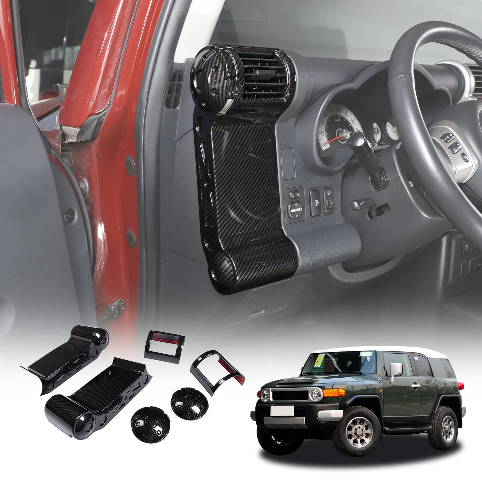 LLKUANG ABS Car Dashboard Side Air Outlet Frame Decorative Panel for Toyota FJ Cruiser (XJ10) 2007-2022 A/C Air Vent Kit Interior Accessories (ABS Carbon fiber)