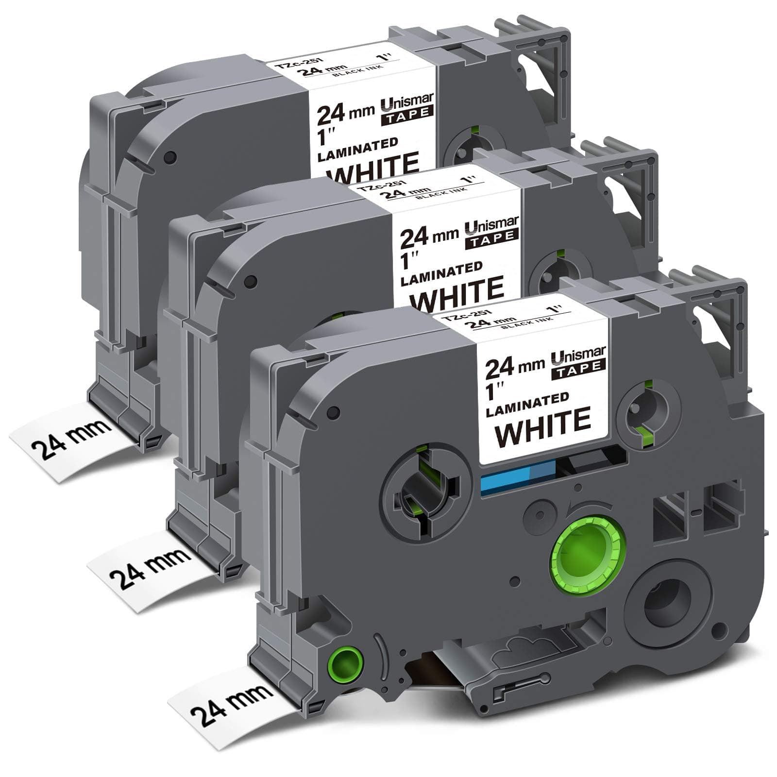 Unismar Tz Tape 24mm 0.94 Laminated White Compatible Label Tape Replacement for Brother PTouch TZe-251 TZ 251 TZe251 Use for PT-D600 PT-P700 PT-2430PC PT-D600VP PT-D800W PT-P900W, 1" x 26.2', 3-Pack