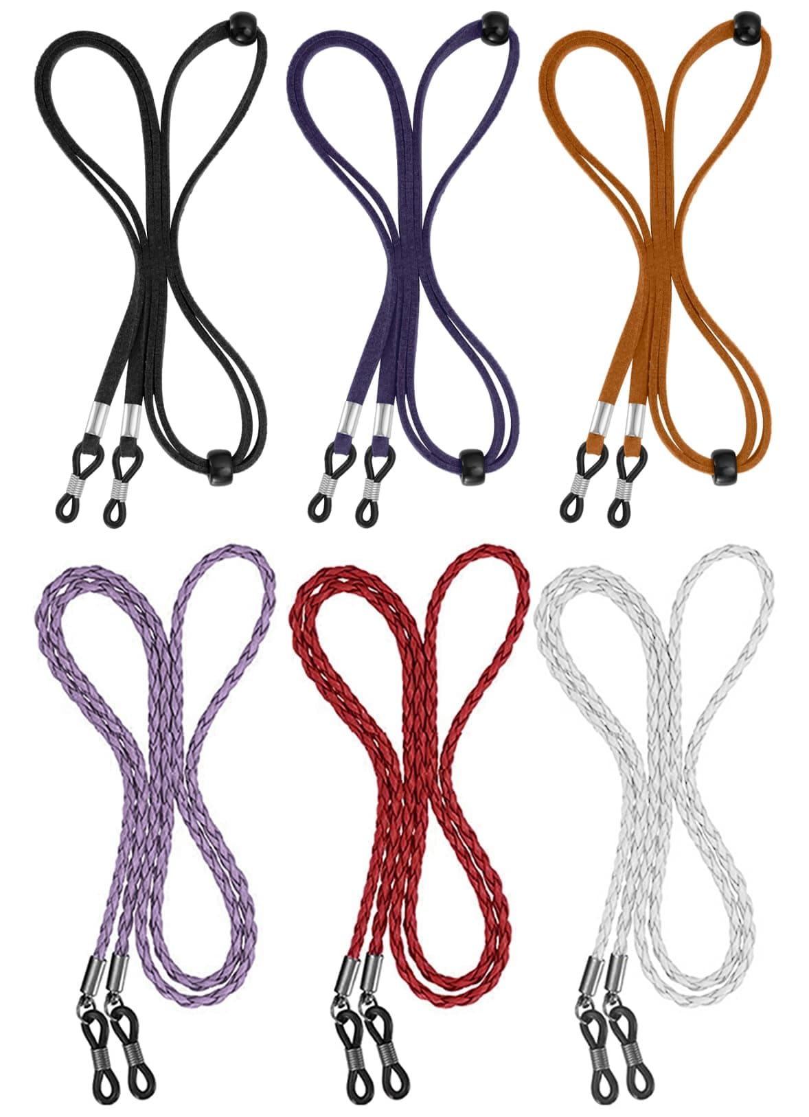 6 Pcs Eyeglasses Strap for Men & Women, Premium Leather Eye glasses Holders Around Neck, Dark Colors Glasses Chain