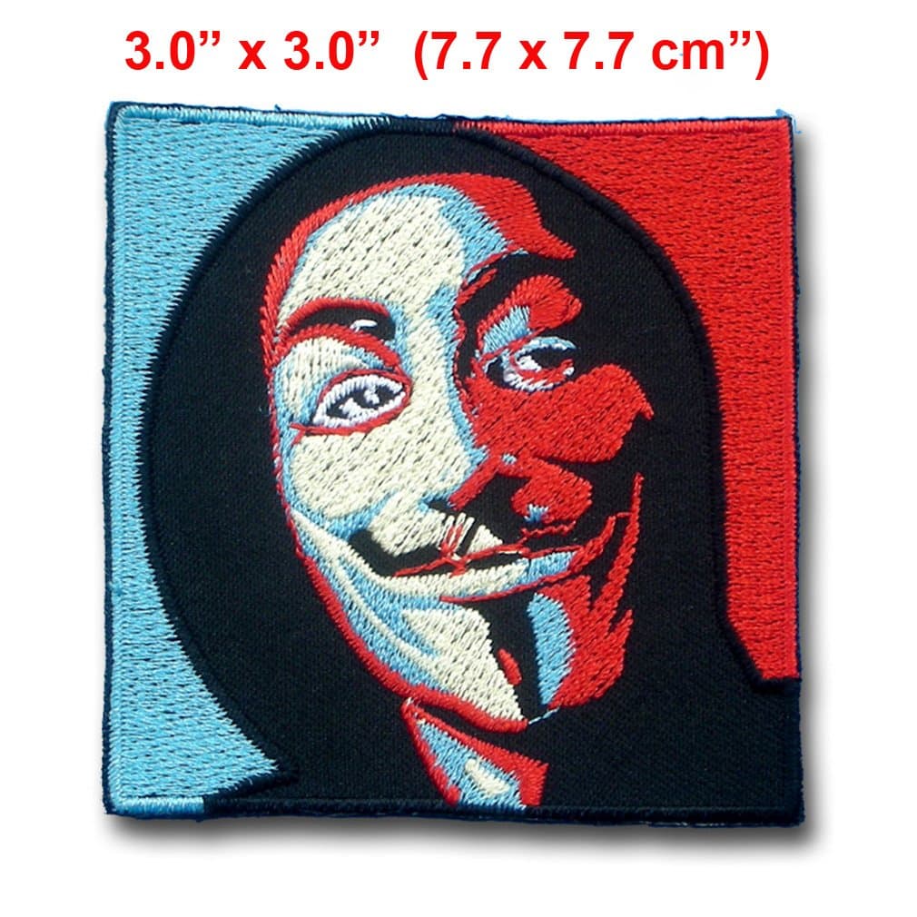 Vendetta Anonymous Guy Fawkes Mask Patch Iron on Sew Applique Embroidered patches