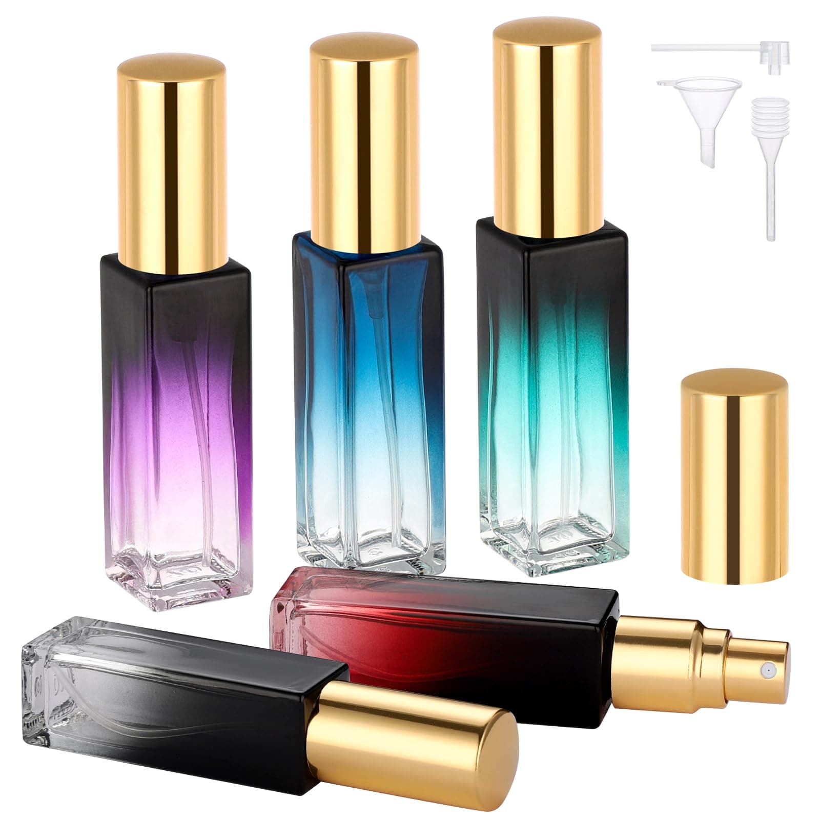 Segbeauty 0.34oz Travel Perfume Bottle Refillable, 5pcs 10ML Mini Glass Perfume Containers with Funnel, Empty Portable Leak-proof Fragrance Bottles Spray Atomizer Pump Bottle Kit for Fragrance