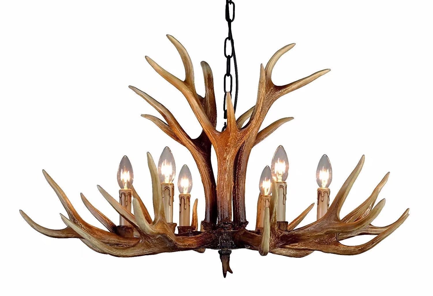 YHF Resin Antler Chandeliers 6 Light 34.6" Diameter 4 Feet Matching Chain(Antique)