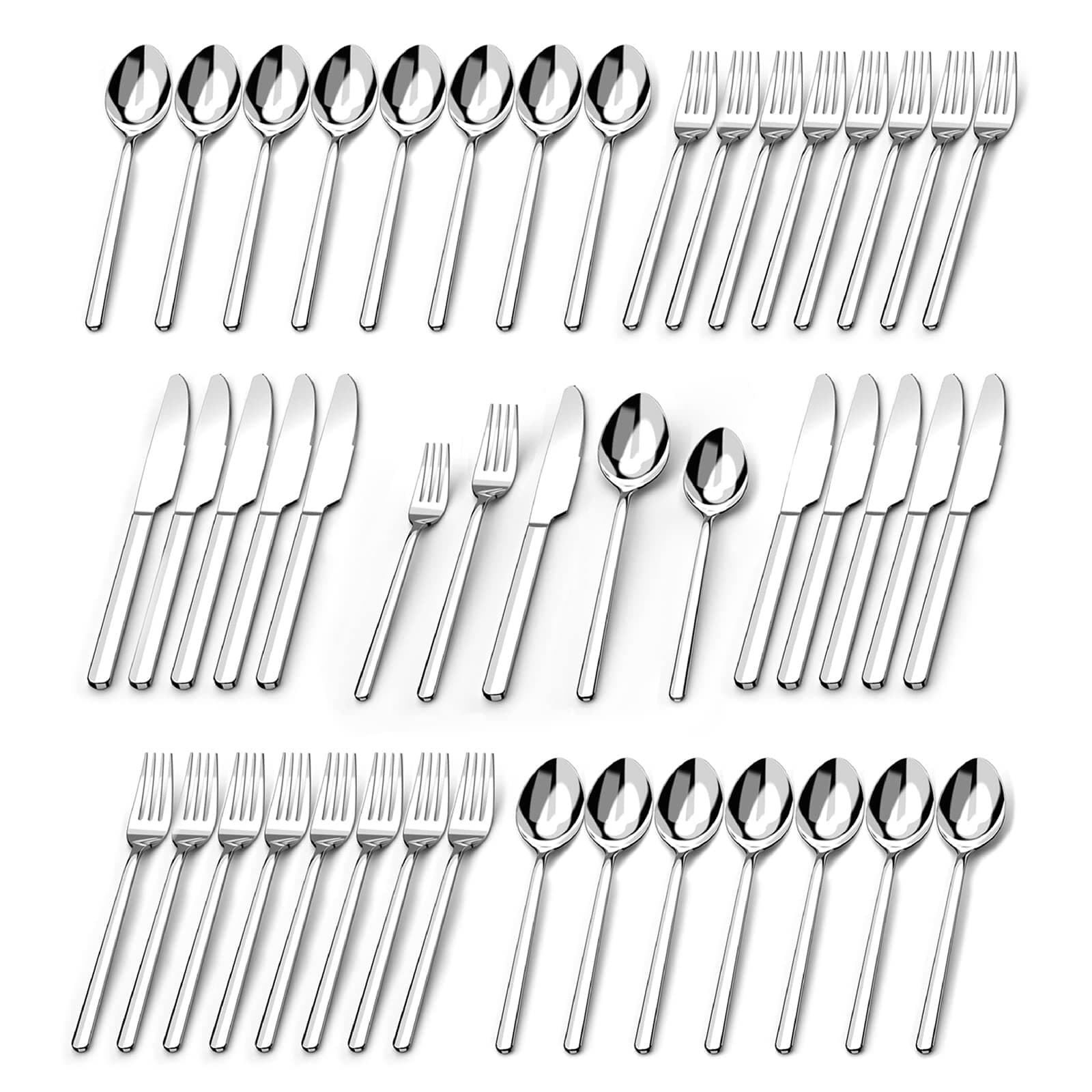 KINGSTONE Silverware Sets, 60 Piece Flatware Set for 12, 18/10 Stainless Steel Cutlery Set Mirror Polished Modern Design Dishwasher Safe