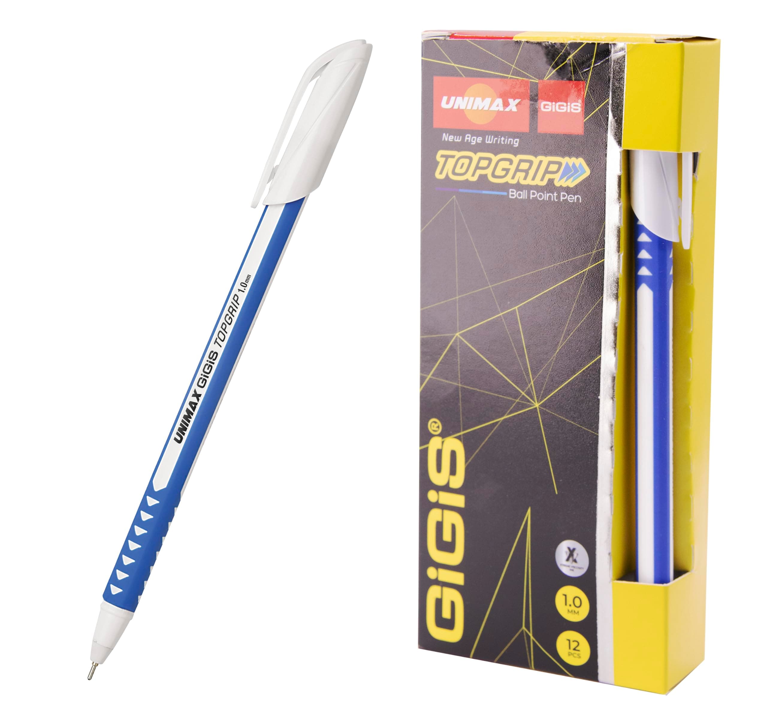 Unimax Top Grip Ball Pen 12-Pieces, 1 mm Tip Size Ballpoint pens, Blue
