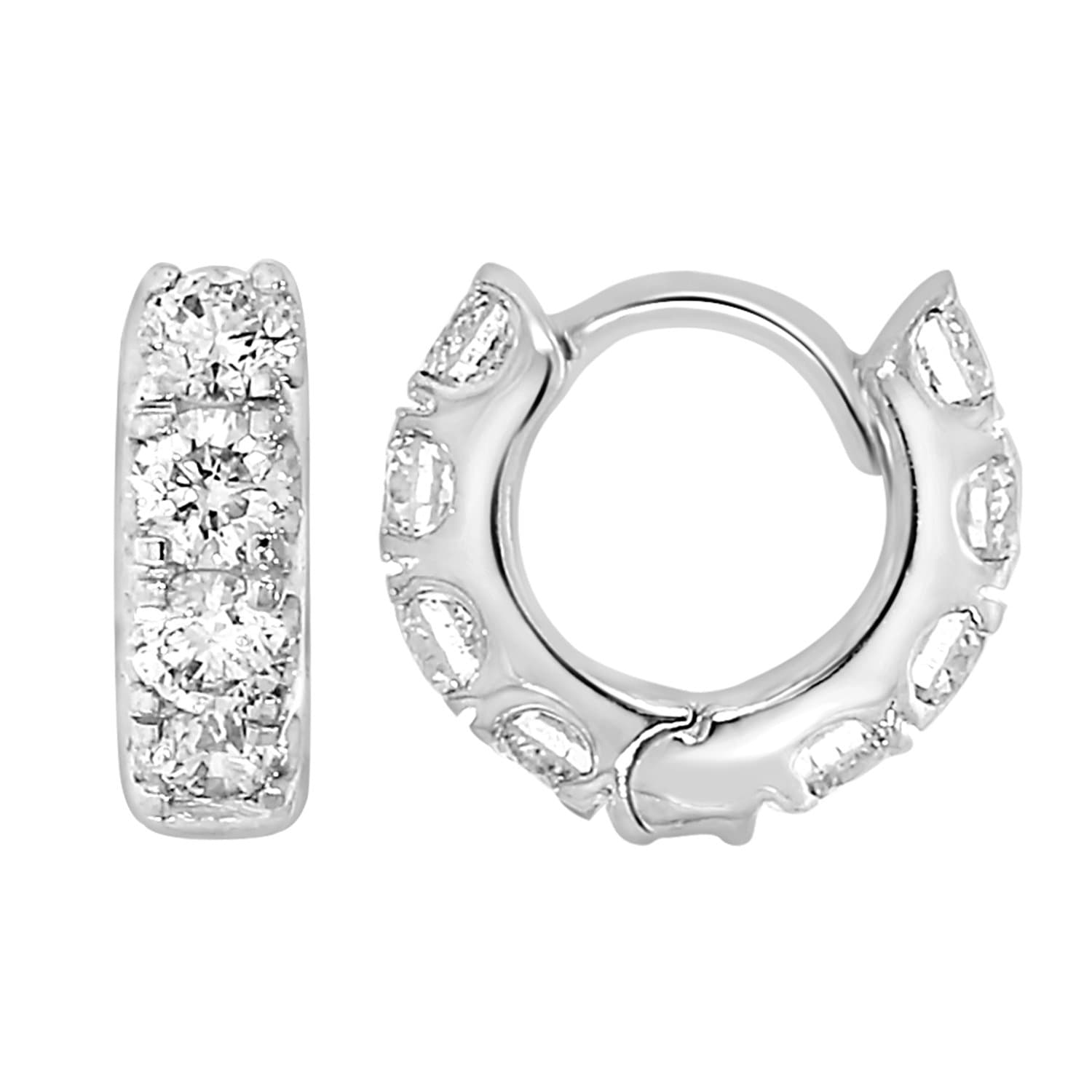 Men's and Women's 10k White Gold Round-Cut Diamonds Helix Piercing Hoop Earrings