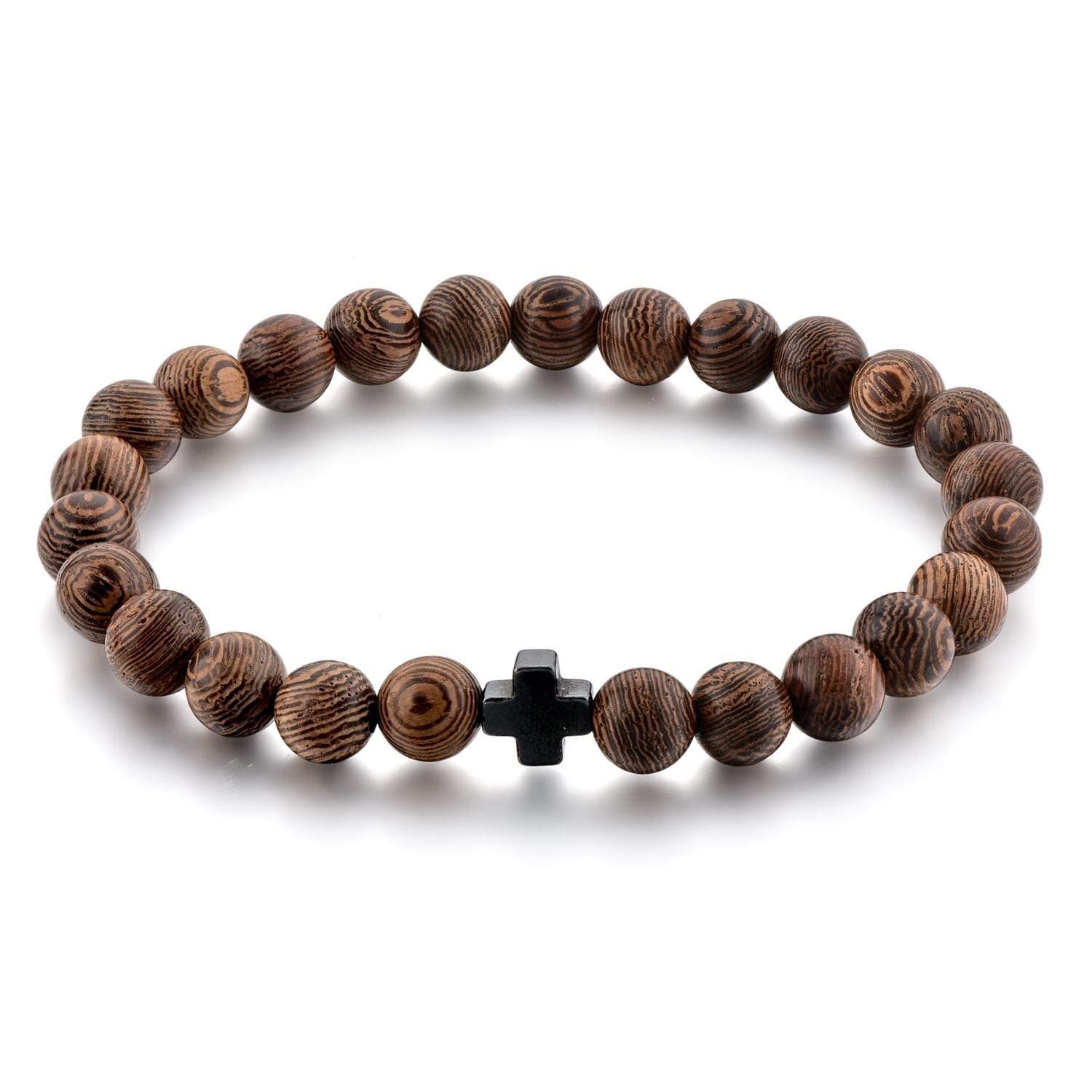 Christian Prayer Beads Bracelet – 25 8MM Wooden Beads & Cross – Adult Men/Women Size!