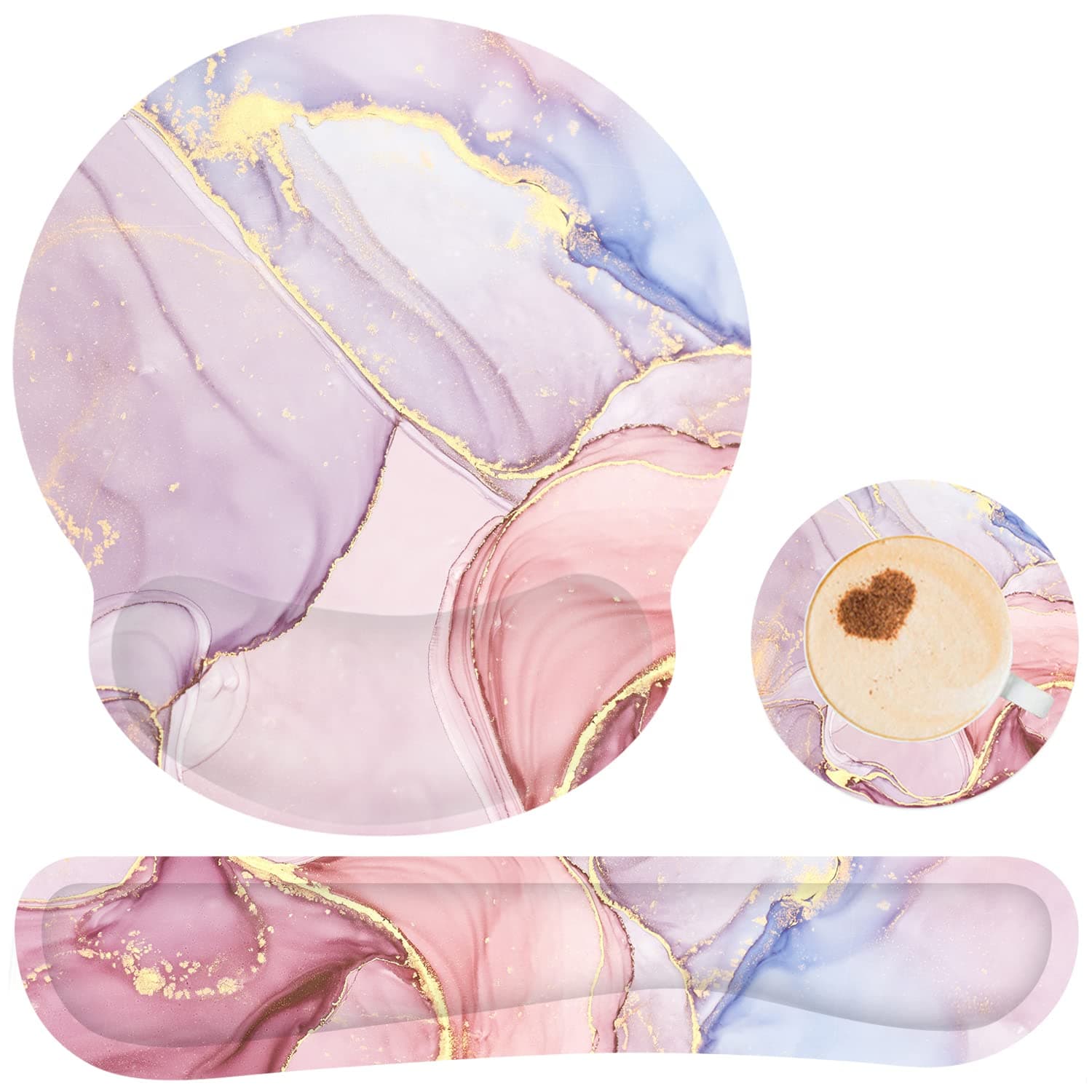 Ergonomic Mouse Pad with Wrist Rest and Keyboard Wrist Rest, Memory Foam Wrist Rest for Computer Keyboard, Easy Typing, Pain Relief, Mouse Pad Wrist Support for Gaming, Office, Laptop, Pink Marble