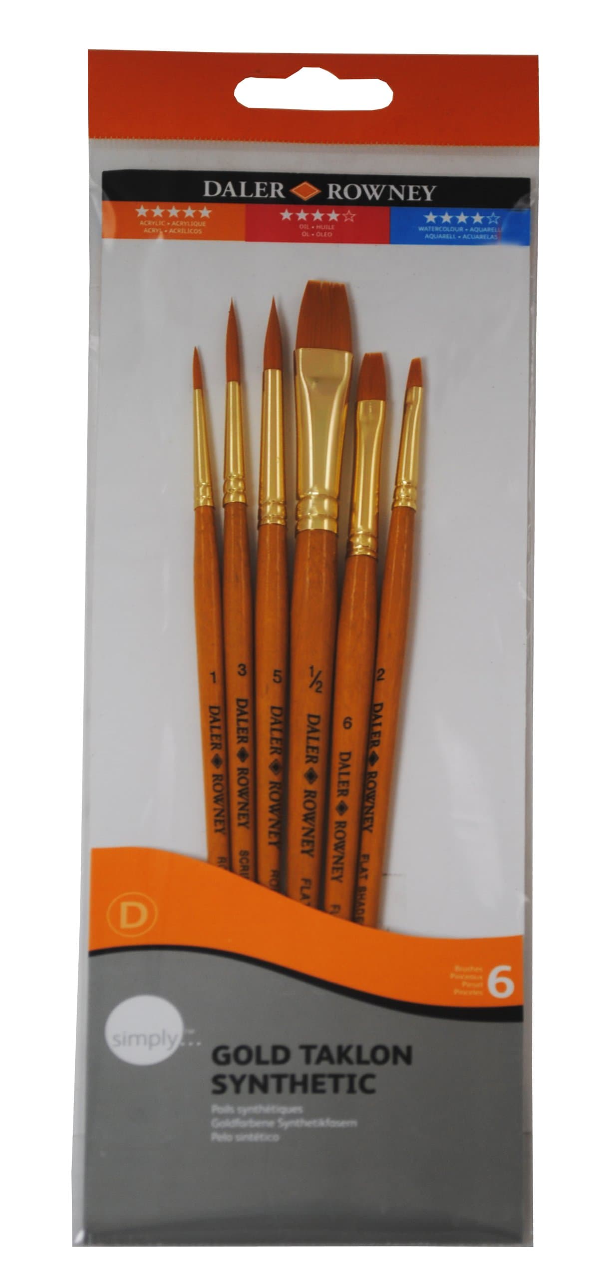Simply Acrylic Golden Taklon Short Handle Synthetic 6 Brush Set No.1