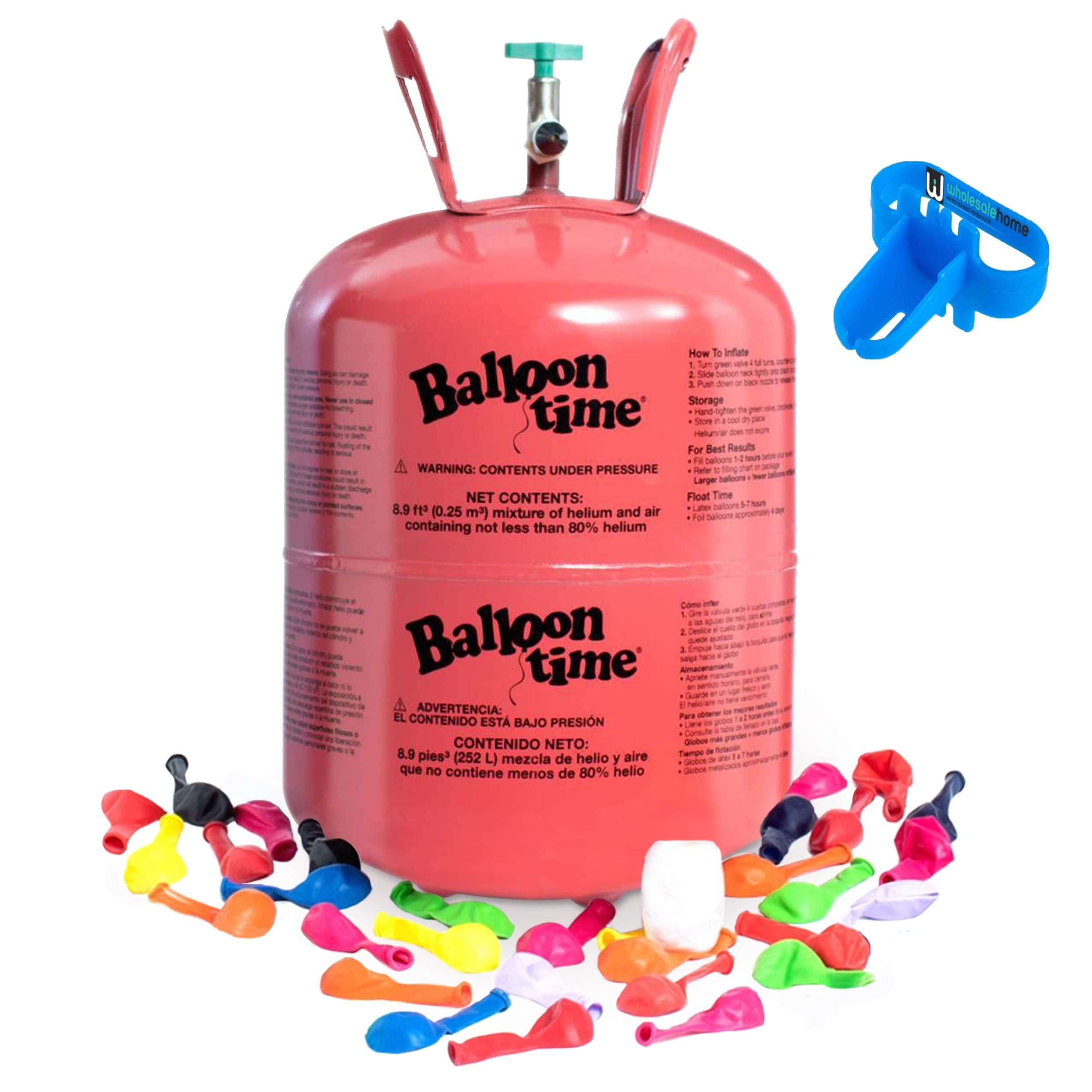 Helium Tank for Balloons At Home, 14.9 Cu Ft Helium Balloon Pump Kit with 50 Assorted Latex Balloons, White Curling Ribbon and Balloon Tie Tool