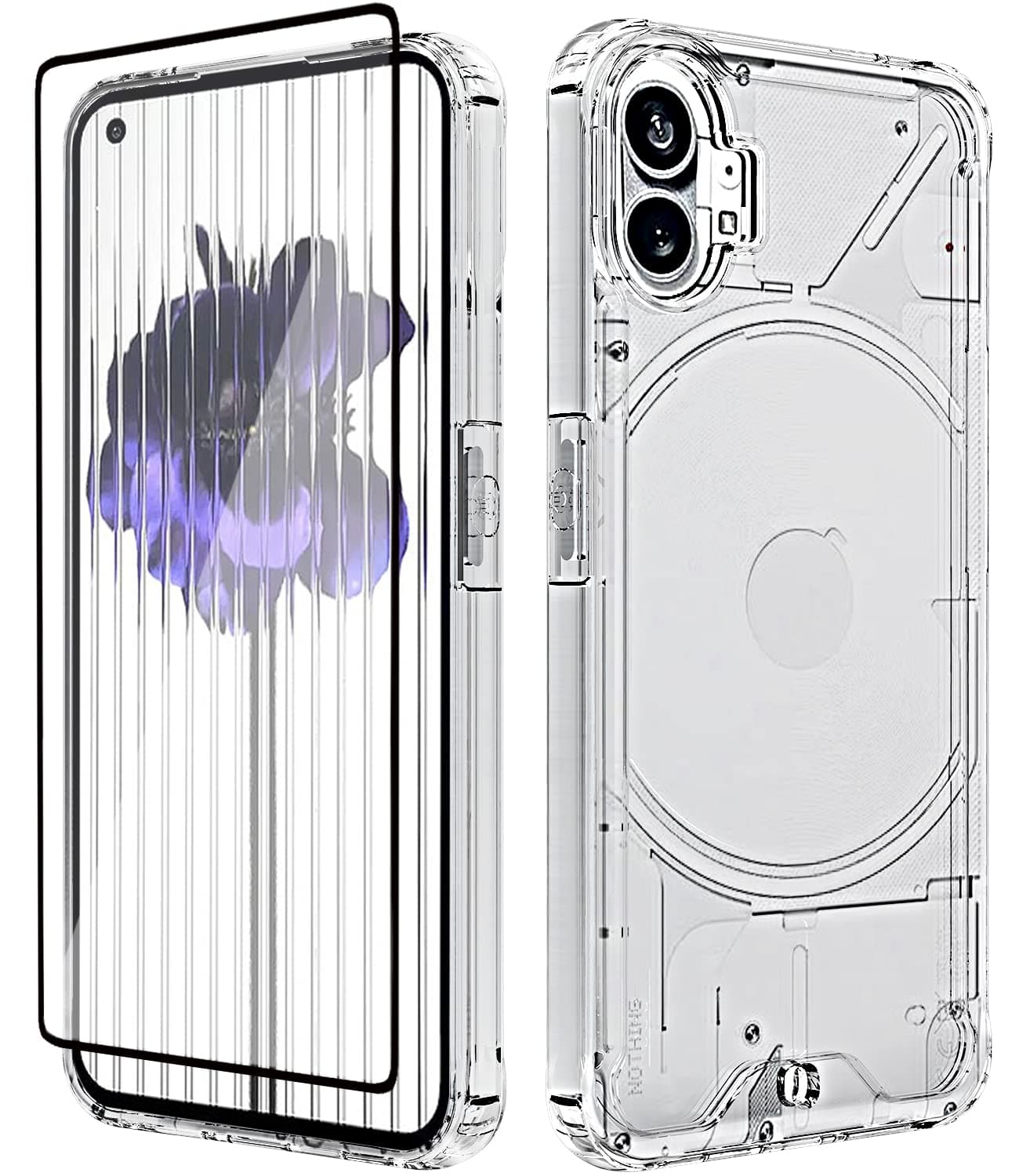 SKOAI for Nothing Phone 1 Case with Nothing Phone 1 Screen Protector Tempered Glass, Hybrid Shockproof Bumper Hard Acrylic + TPU Back Cover Phone Case for Nothing Phone Case Clear Yk