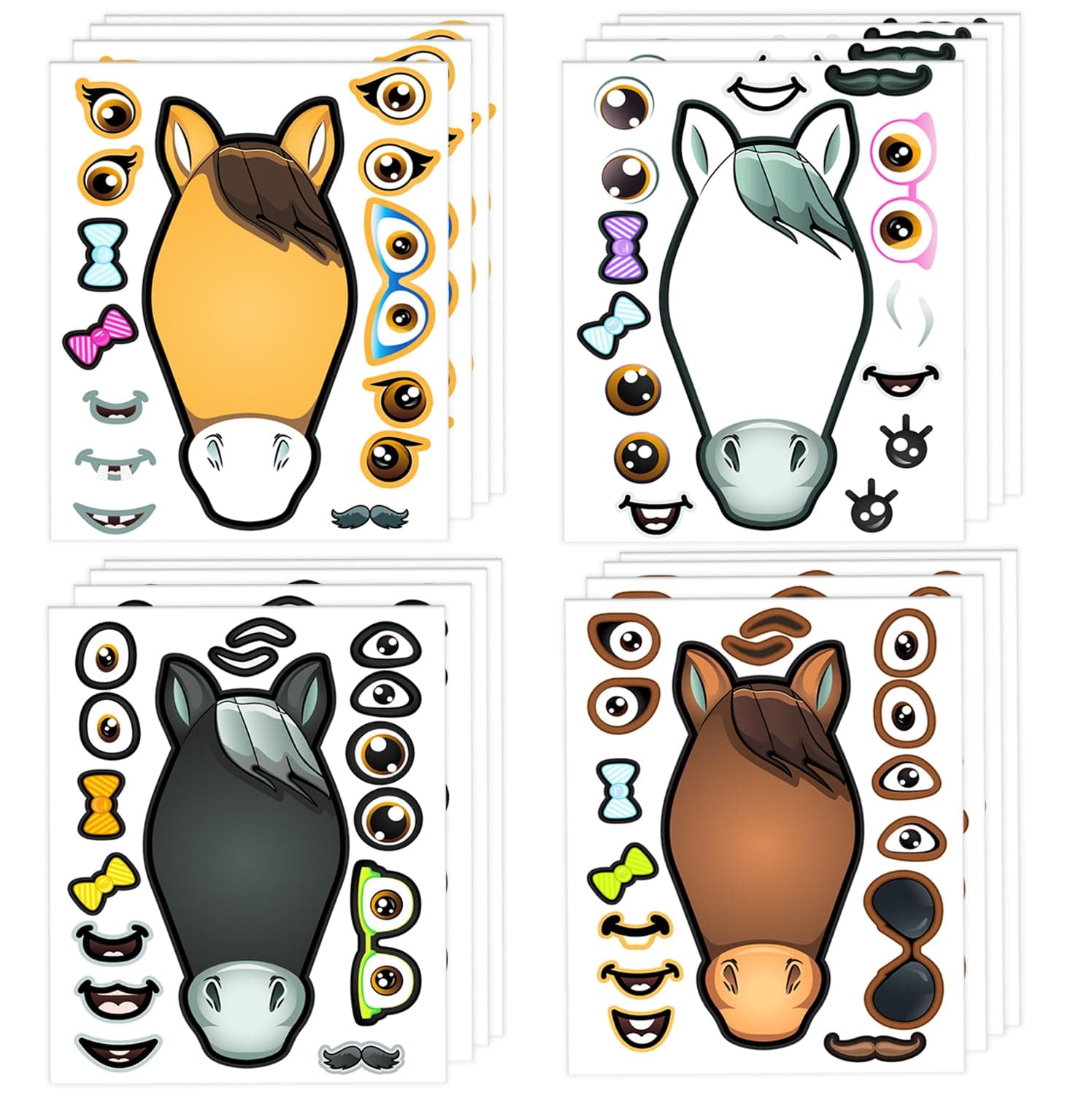 24 Make A Horse Stickers Sheets For Kids - Horse, Petting Zoo, Barnyard Theme Birthday Party Favors & Decorations - Includes Brown, Black, White/Grey Horses - Fun Craft Activity For Children 3+