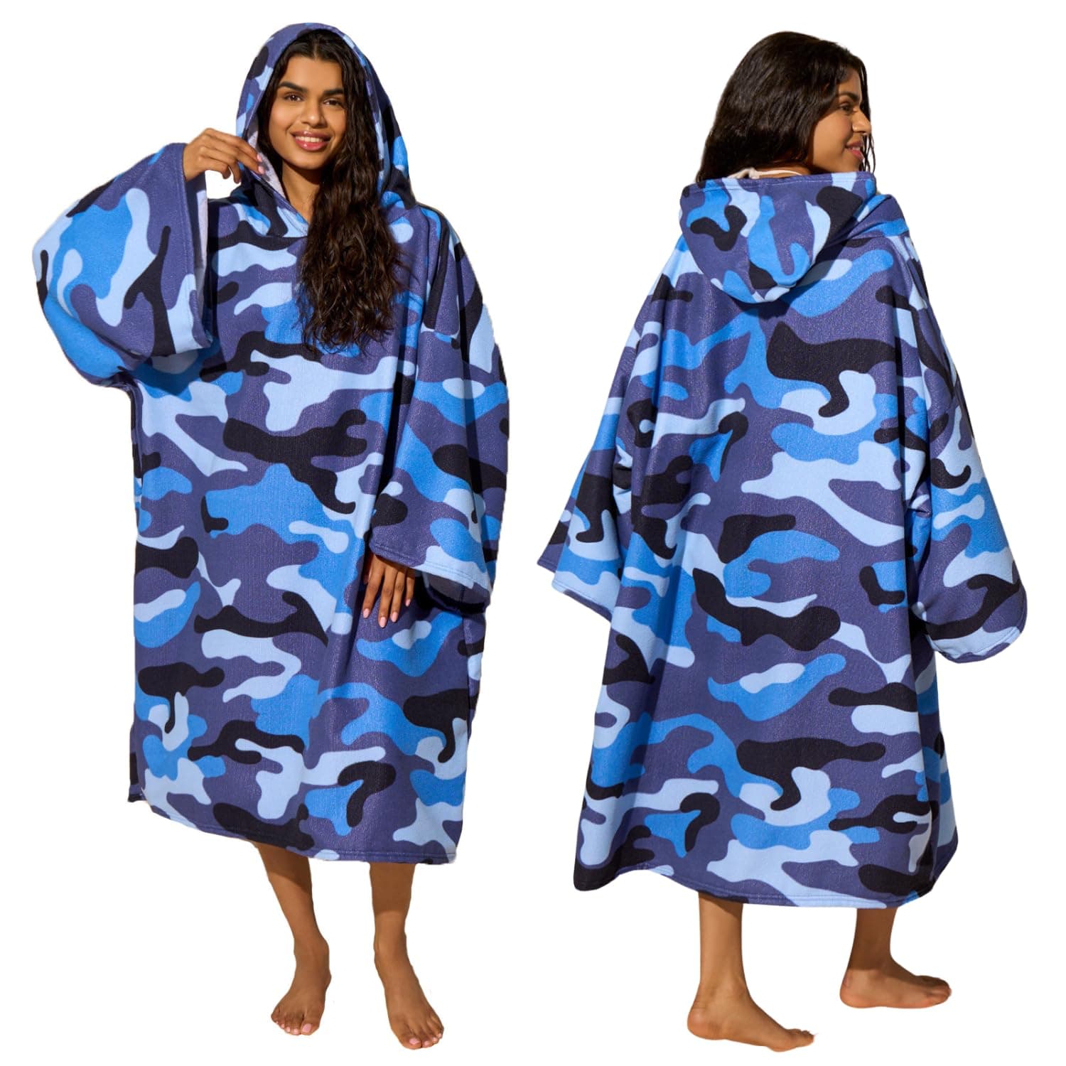 Brentfords Camo Hooded Towel for Adults Men Women, Quick Dry Beach Towels Changing Robe Large Bath Swim Surf Beach Absorbent Soft Microfibre Swim Towel, Navy Blue
