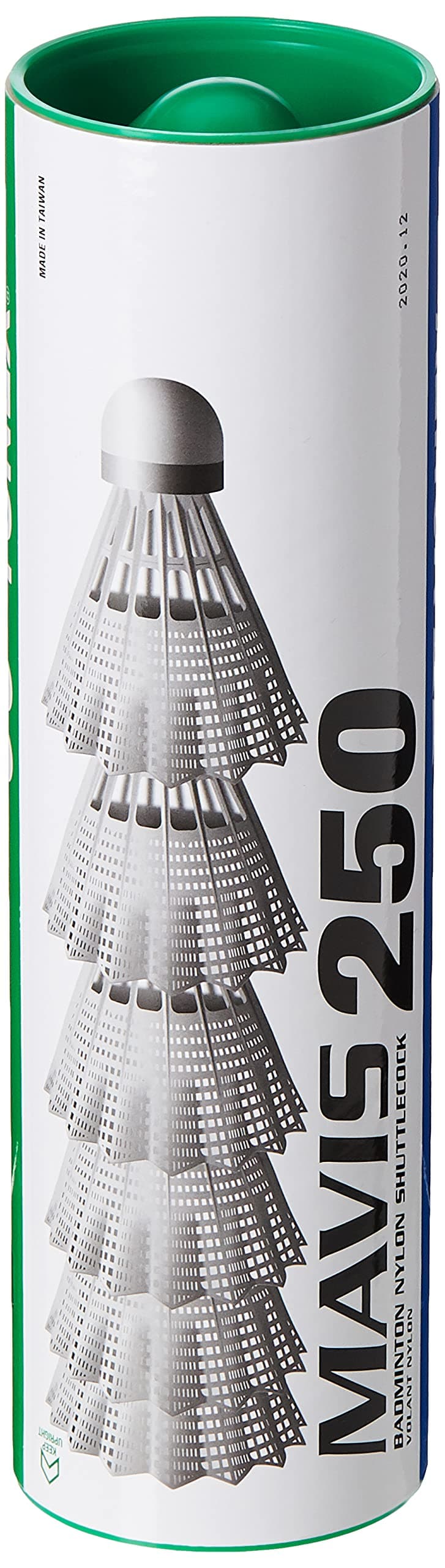 Yonex Mavis 250 Green Cap Slow Badminton Shuttlecock 6 Pack, White
