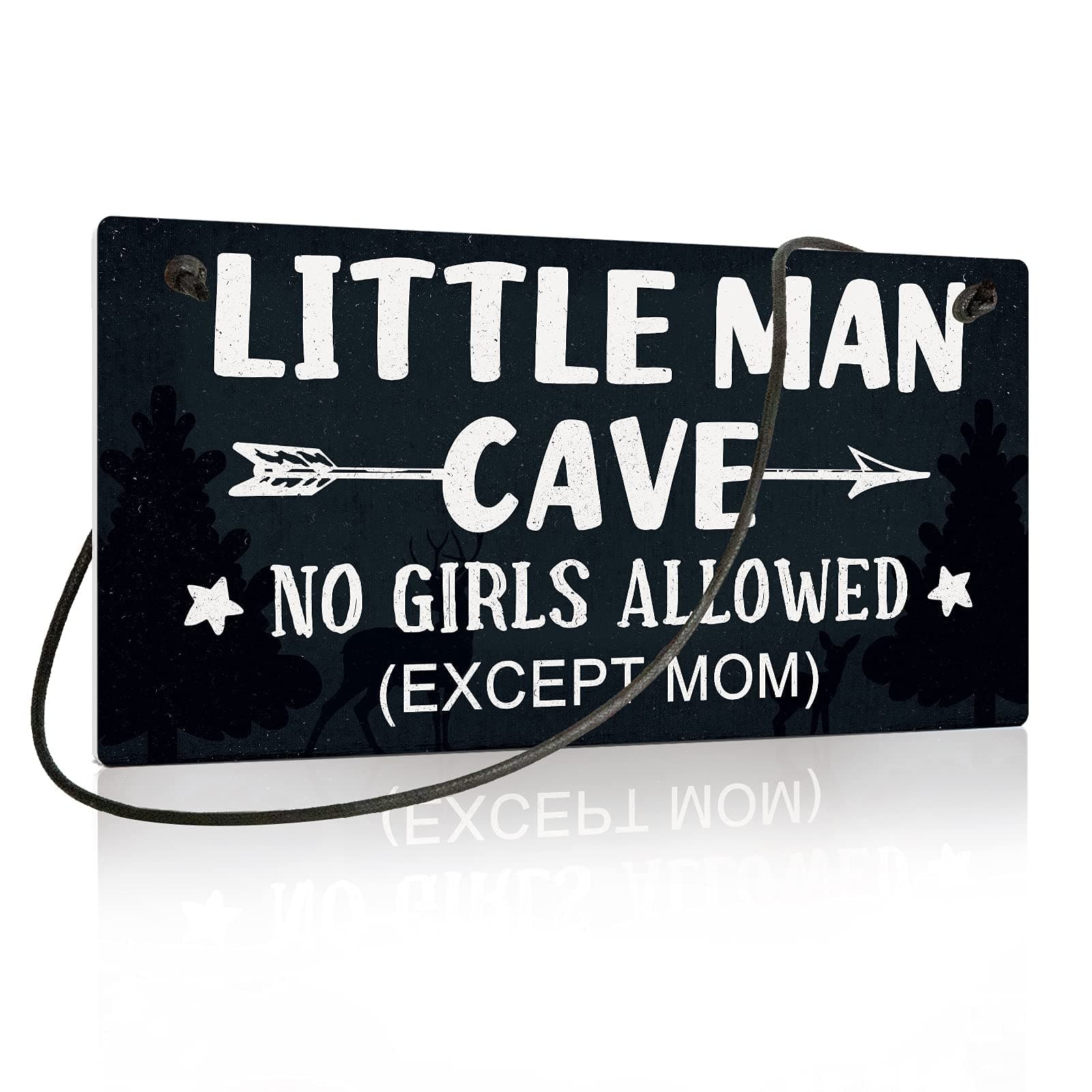 Putuo Decor Little Man Cave Sign, Boys Room Wall Decor for Kids, Toddler Boys, Baby, 10x5 Inches PVC Hanging Plaque Gift (No Girls Allowed Except Mom - 2)