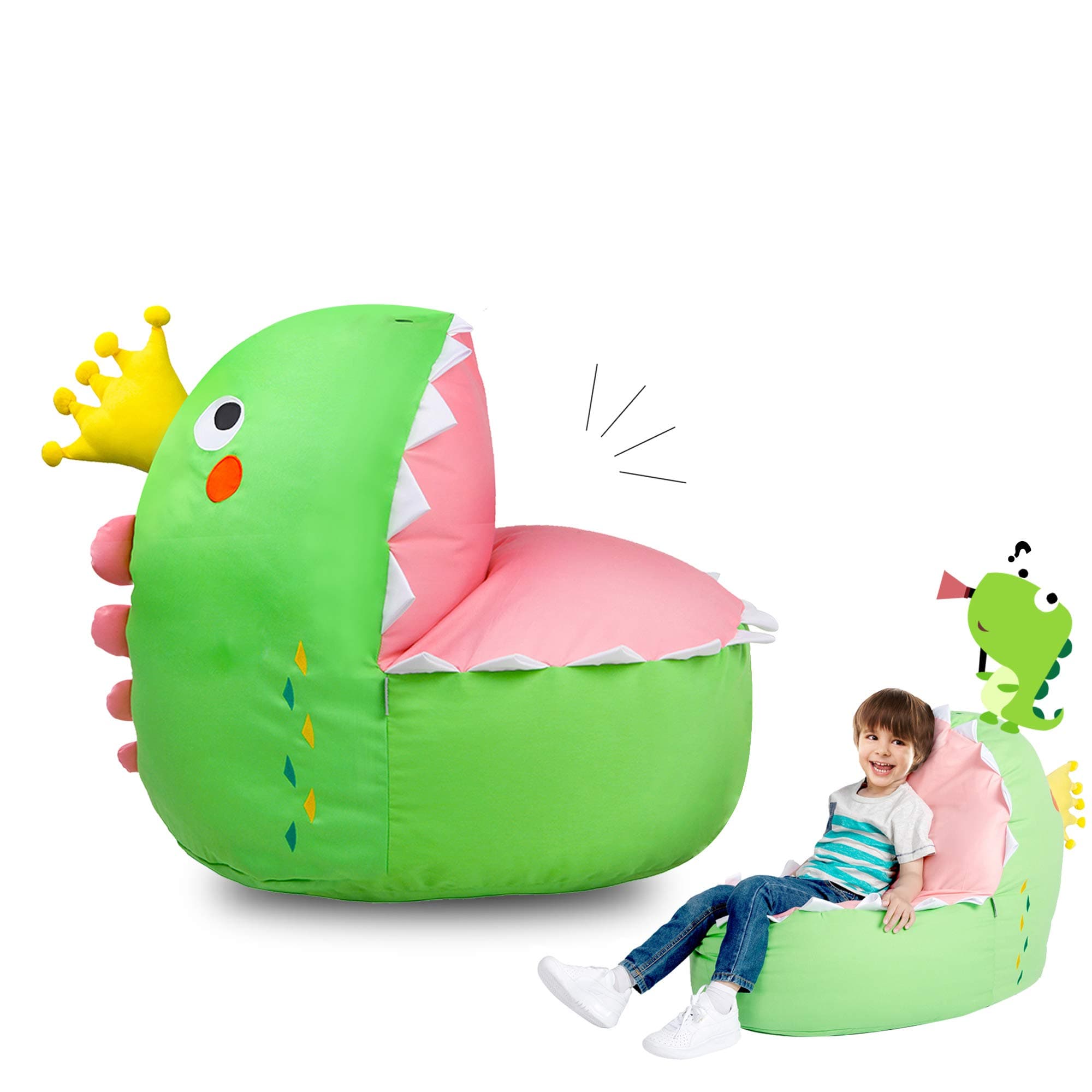 STTIAO Kids Stuffed Animal Storage Bean Bag with Carrying Handle Sturdy Cotton Bean Bag Cover Perfect for Toys and Clothes Kids Gift (Dinosaur)