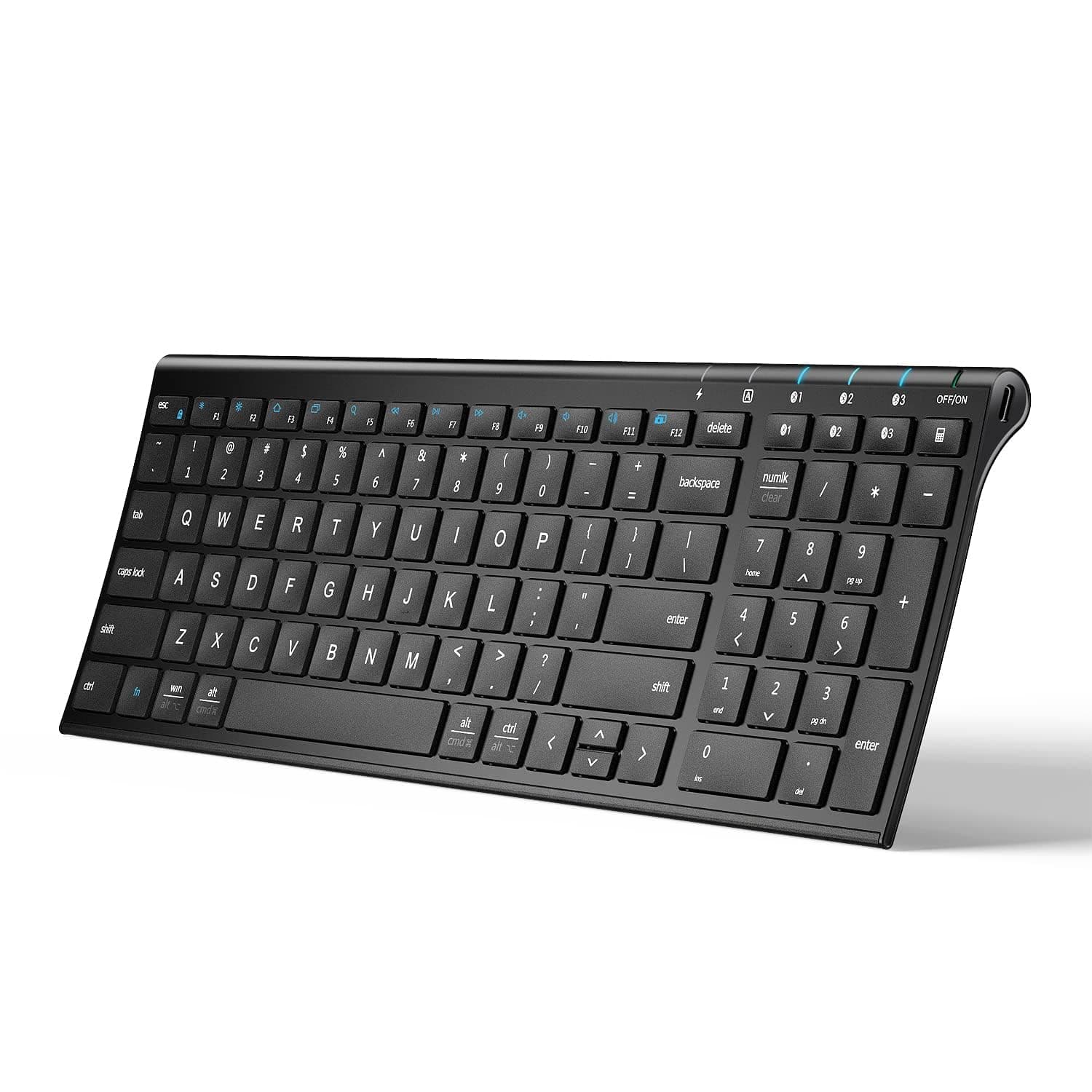 iCleverBK10 Bluetooth Keyboard, Universal Bluetooth 5.1 Wireless Keyboard with Number Pad, Ergonomic Design, Multi-Device Compatibility, Stable Connection for Mac, iPad, iPhone, Android, Windows