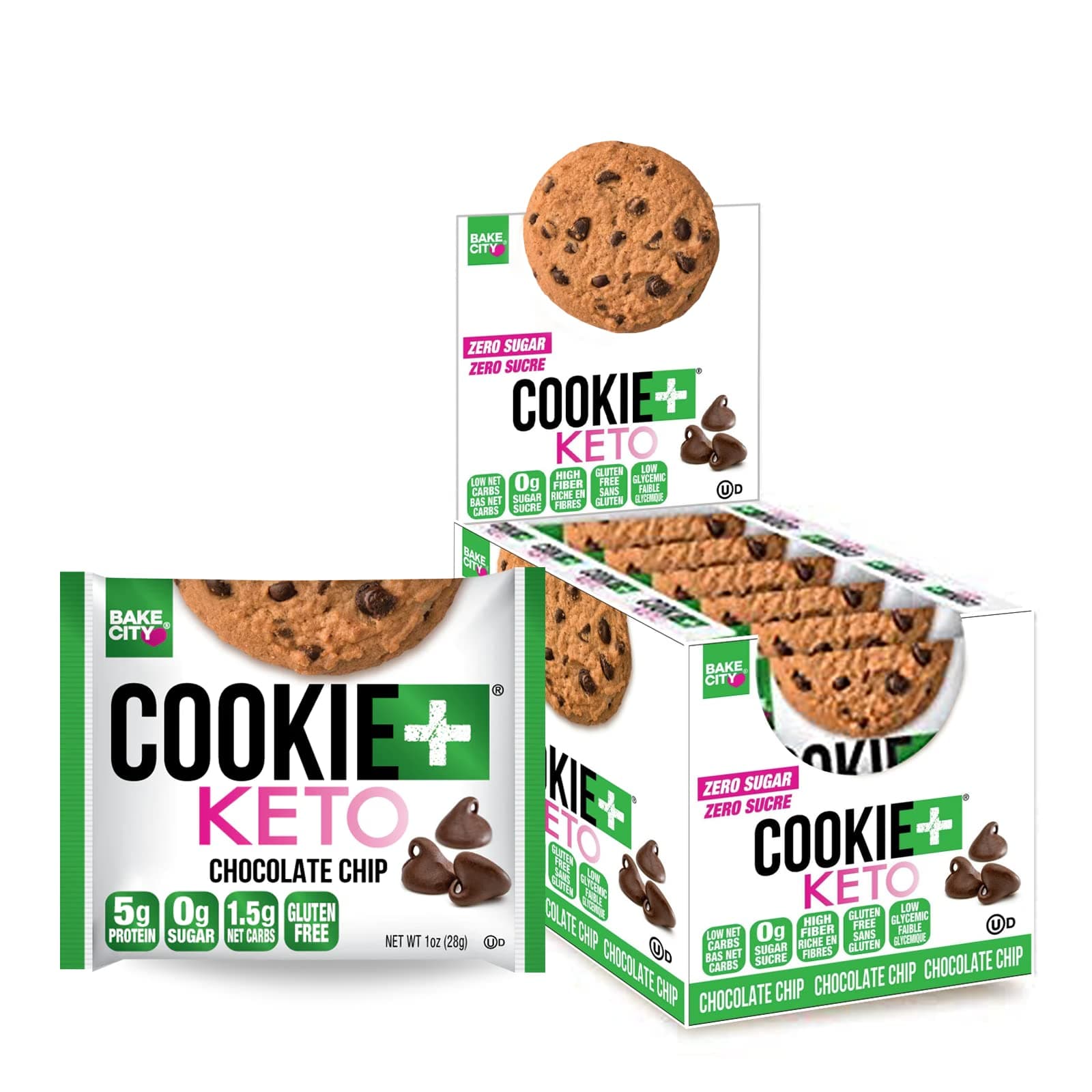 Cookie Plus Keto | 1oz Chocolate Chip Cookies (12 pack), Gluten Free, 0g Sugar, Only 1.5g Net Carbs, Good Fats, 5g Protein, Kosher, No Artificial Flavors