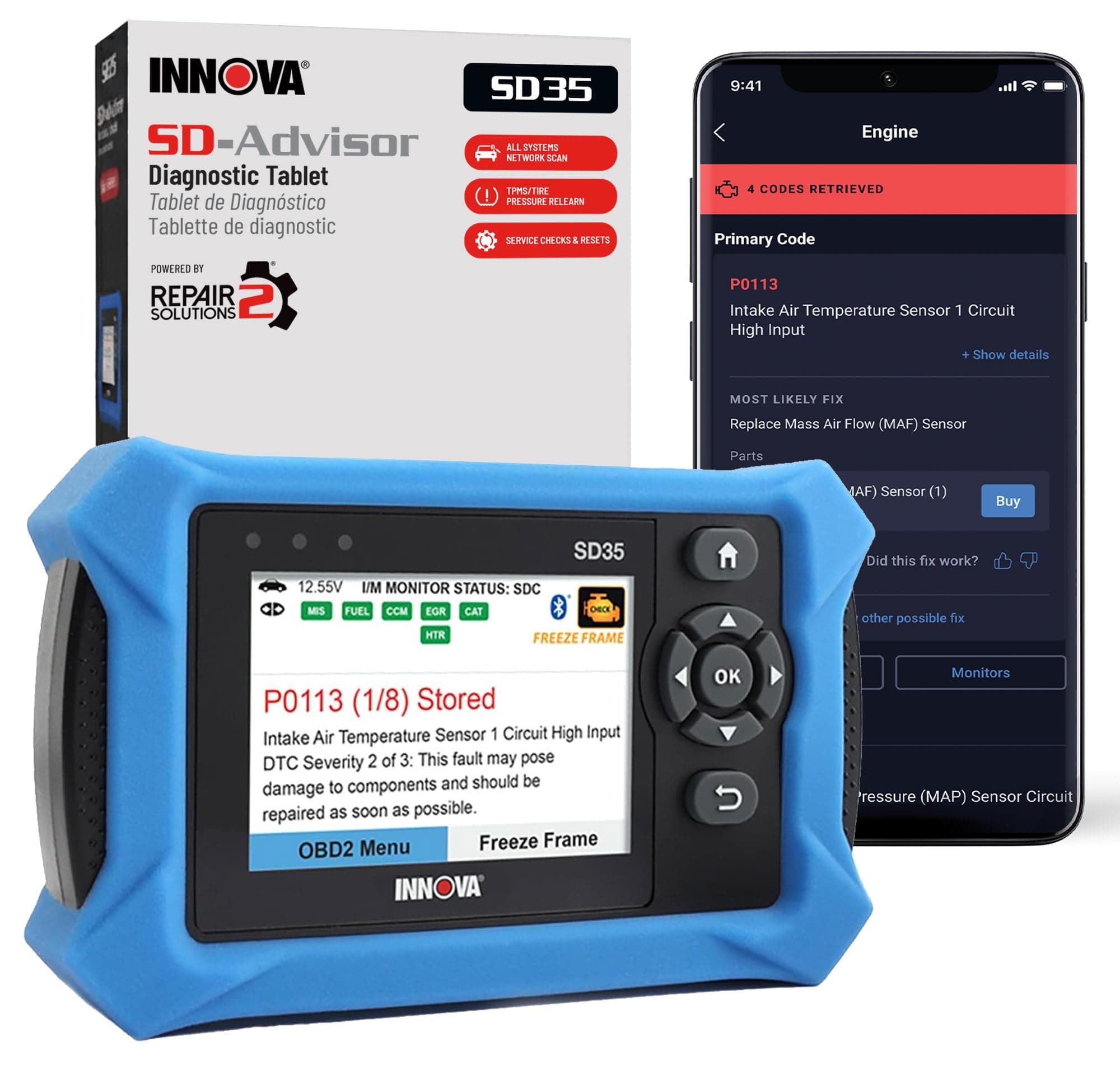 SD35 OBD2 Scanner – ABS, SRS, TPMS & Check Engine Code Reader, Live Data, All System Diagnostics, Compatible with Most Vehicles